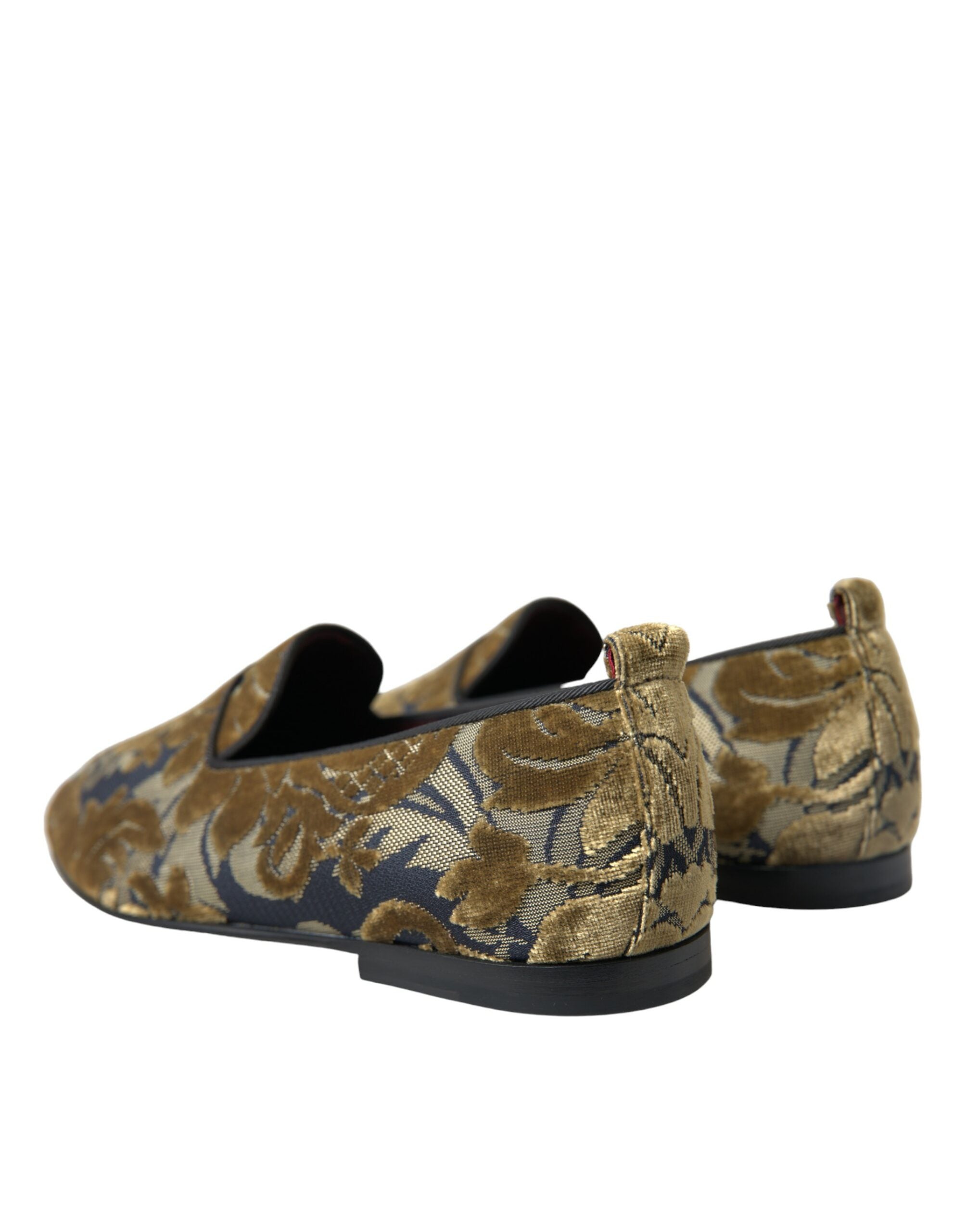 Dolce & Gabbana Gold Velvet Brocade Smoking Slipper Dress Shoes - DEA STILOSA MILANO