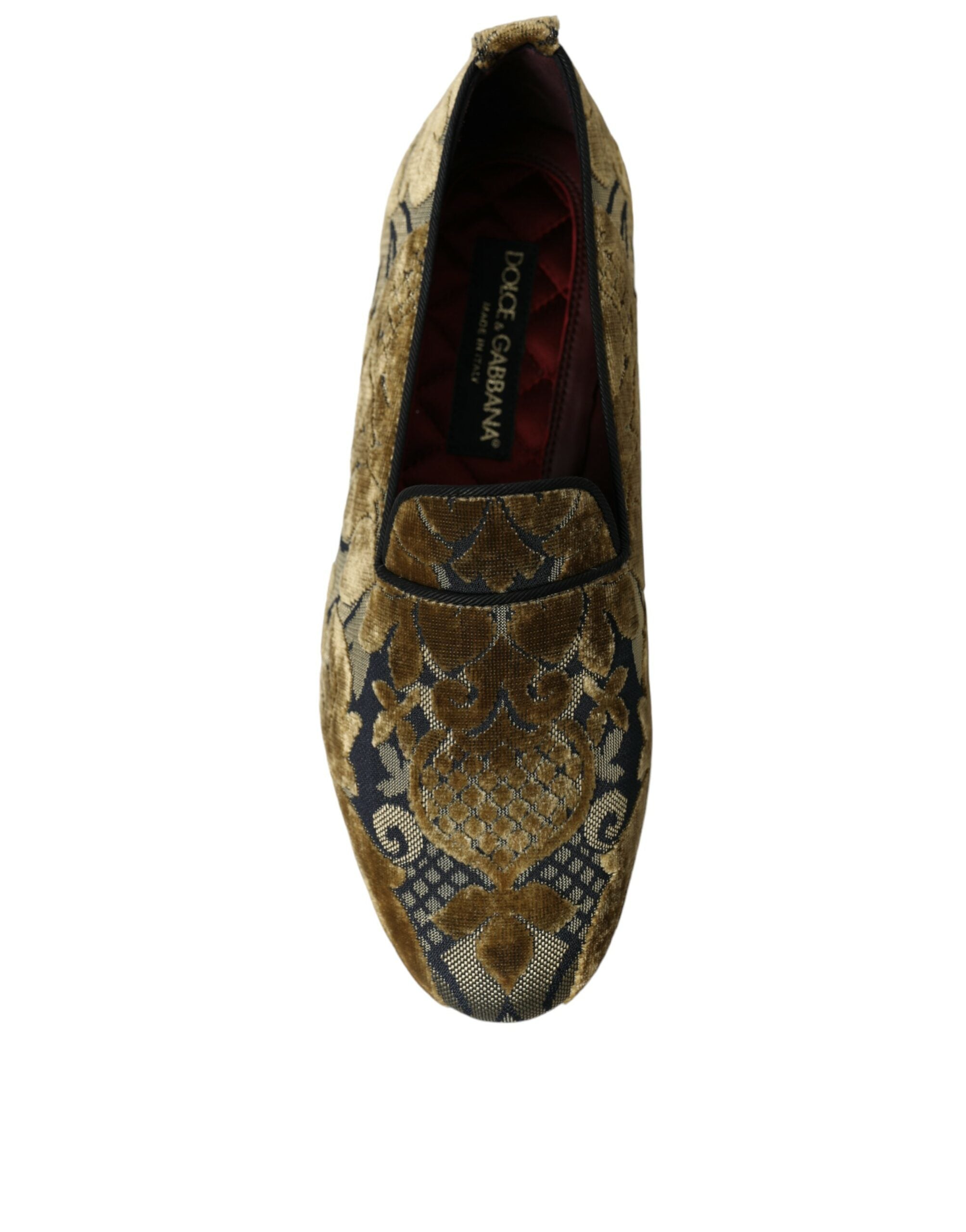 Dolce & Gabbana Gold Velvet Brocade Smoking Slipper Dress Shoes - DEA STILOSA MILANO