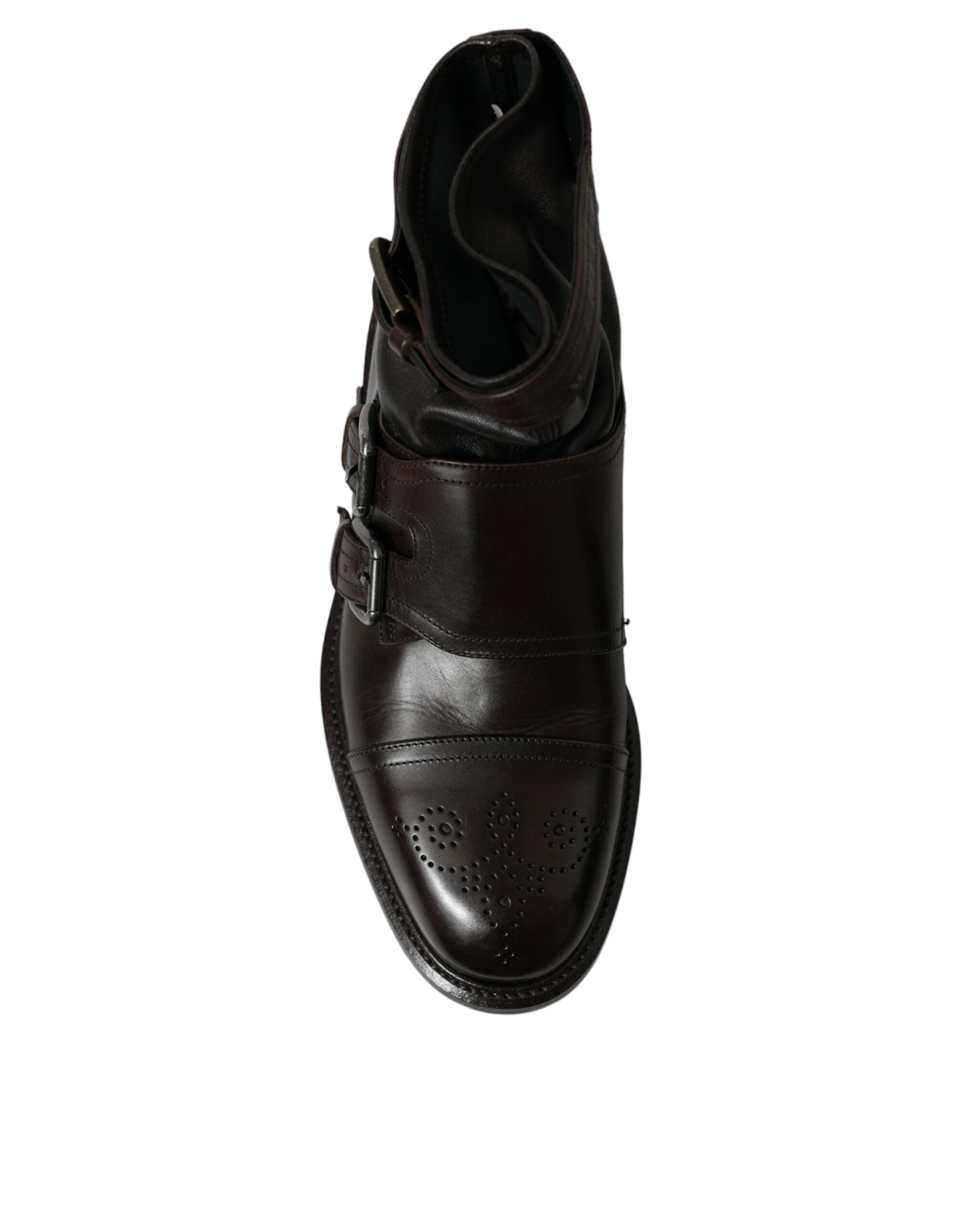 Dolce & Gabbana Brown Leather Straps Ankle Boots Shoes - DEA STILOSA MILANO