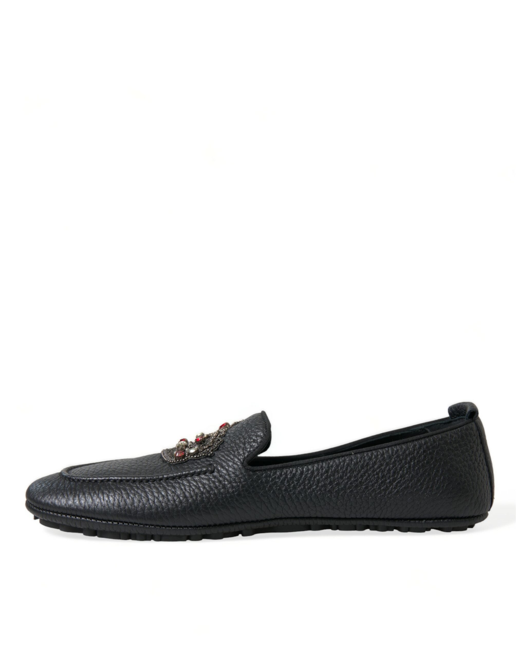 Dolce & Gabbana Black Leather Crystal Embellished Loafers Dress Shoes - DEA STILOSA MILANO