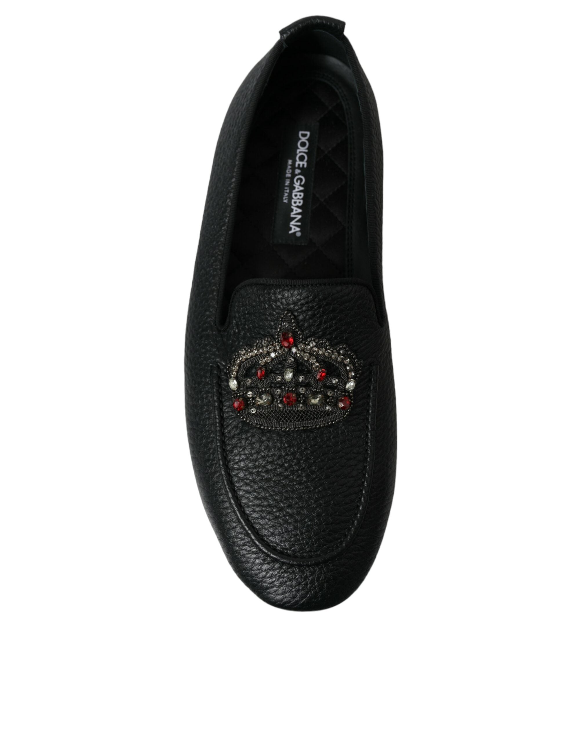 Dolce & Gabbana Black Leather Crystal Embellished Loafers Dress Shoes - DEA STILOSA MILANO