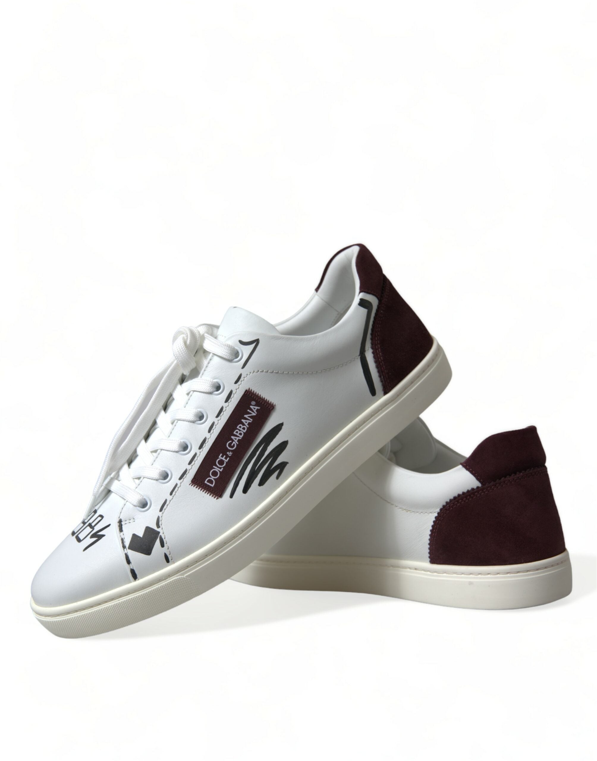 Dolce & Gabbana White Bordeaux Leather Logo Low Top Sneakers Shoes - DEA STILOSA MILANO