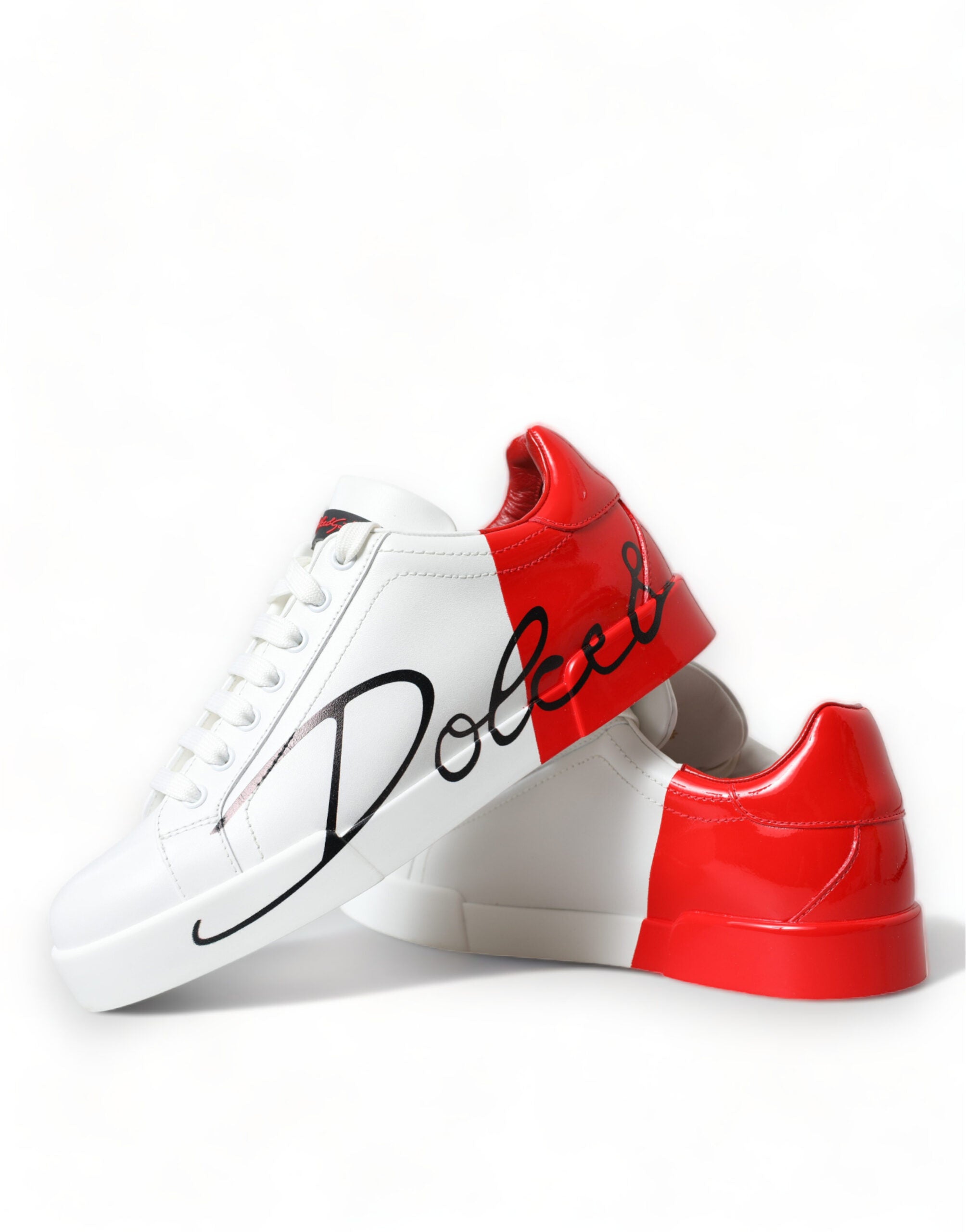 Dolce & Gabbana White Red Leather Logo Low Top Sneakers Men Shoes - DEA STILOSA MILANO