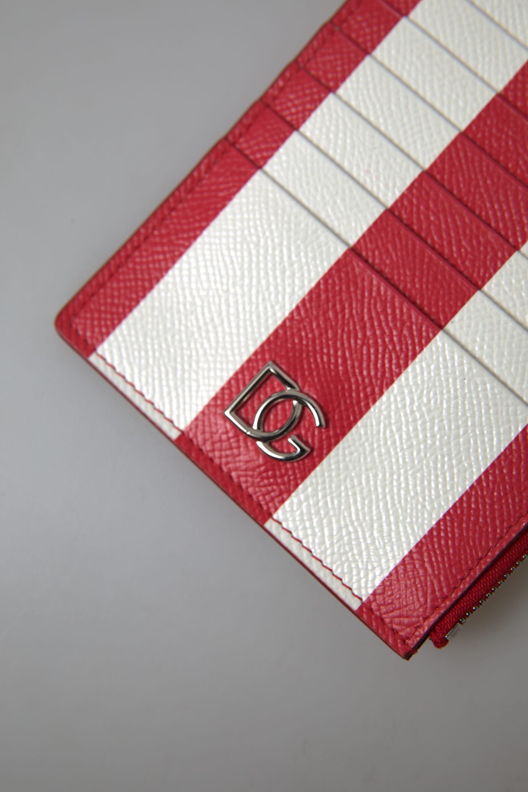 Dolce & Gabbana Red White Leather DG Logo Zip Card Holder Wallet - DEA STILOSA MILANO