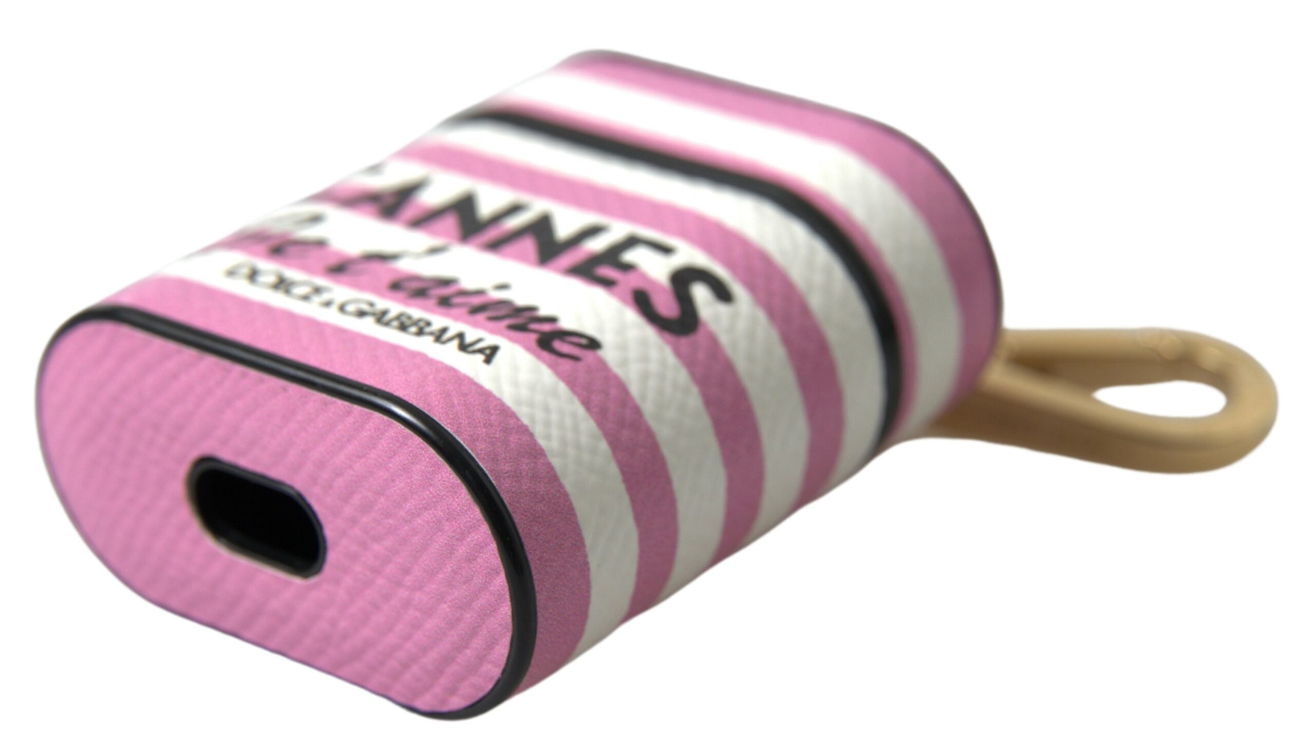 Dolce & Gabbana Pink Stripe Dauphine Leather Logo Print Strap Airpod Case - DEA STILOSA MILANO