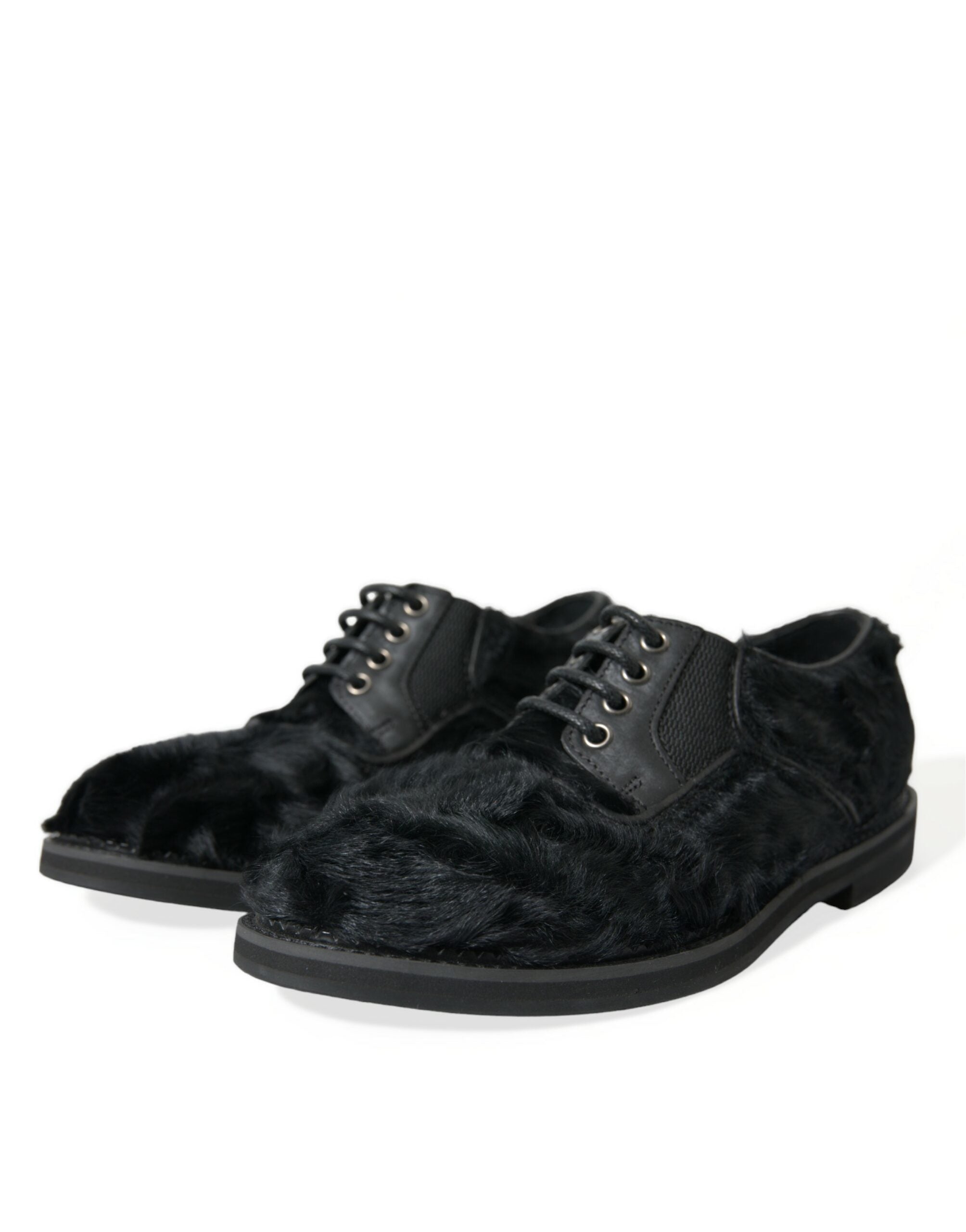 Dolce & Gabbana Black Fur Leather Lace Up Derby Dress Shoes - DEA STILOSA MILANO