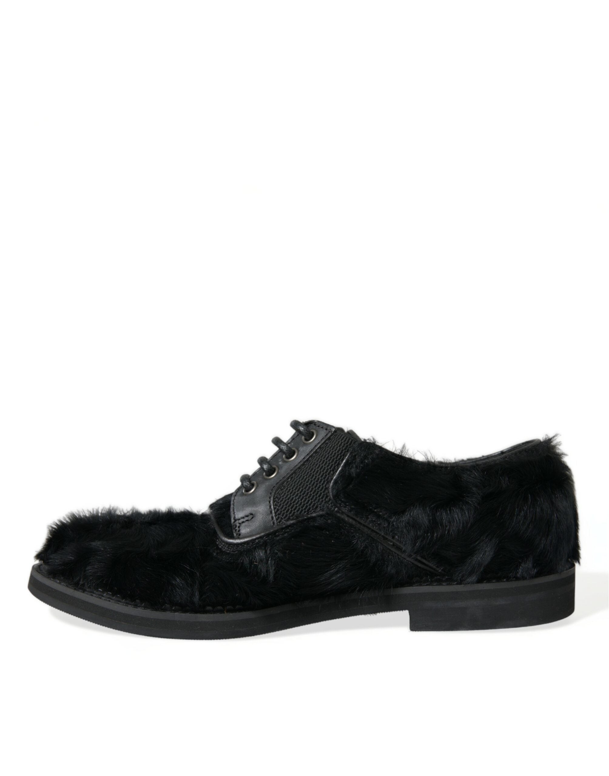 Dolce & Gabbana Black Fur Leather Lace Up Derby Dress Shoes - DEA STILOSA MILANO