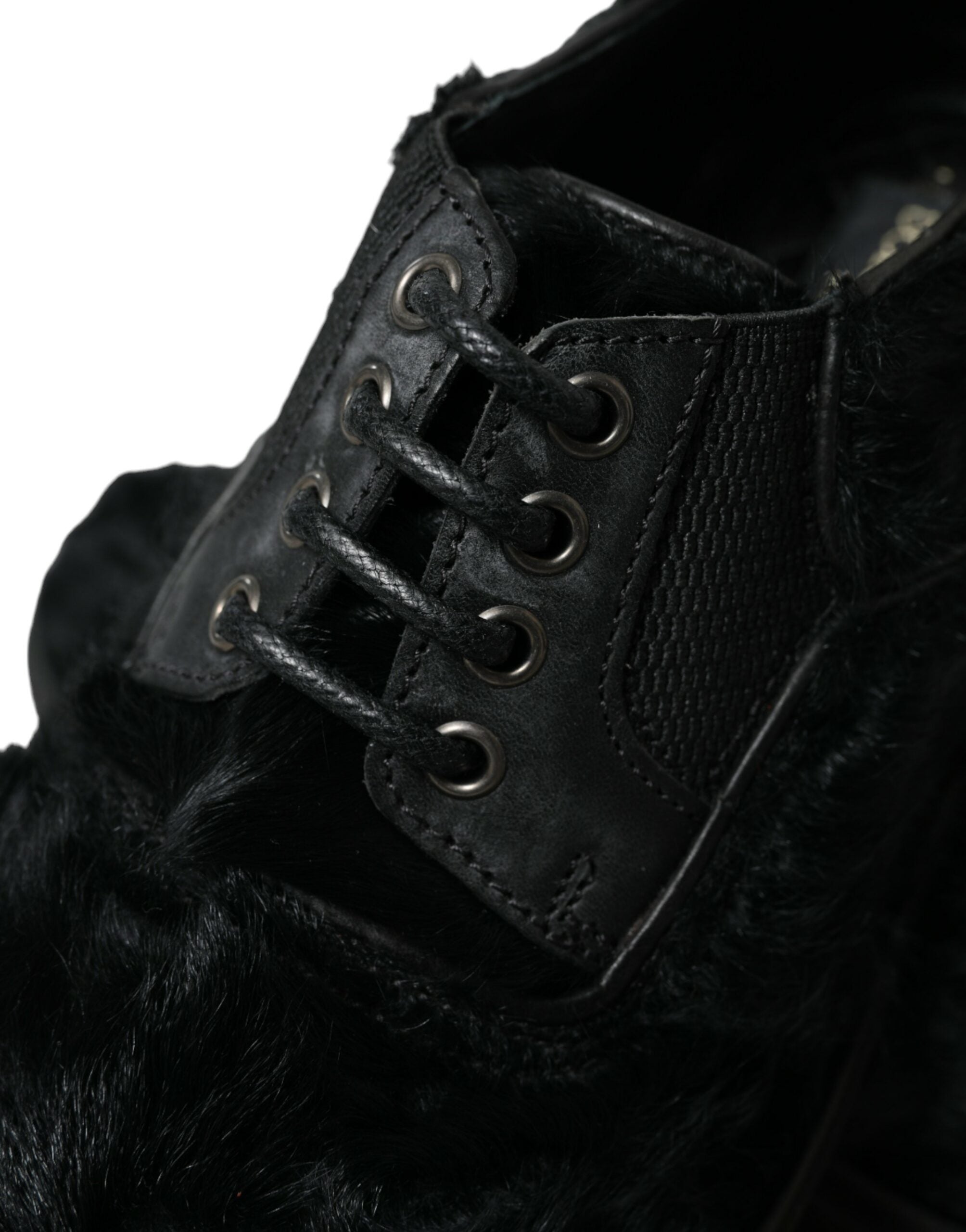 Dolce & Gabbana Black Fur Leather Lace Up Derby Dress Shoes - DEA STILOSA MILANO