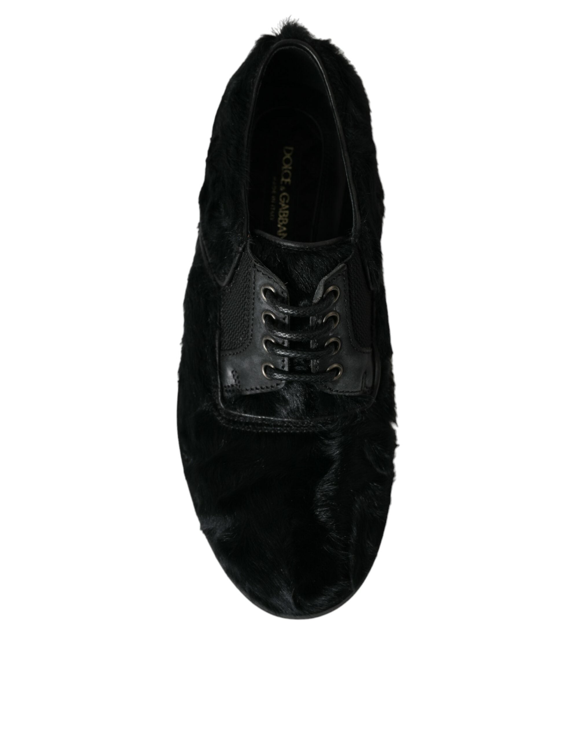 Dolce & Gabbana Black Fur Leather Lace Up Derby Dress Shoes - DEA STILOSA MILANO
