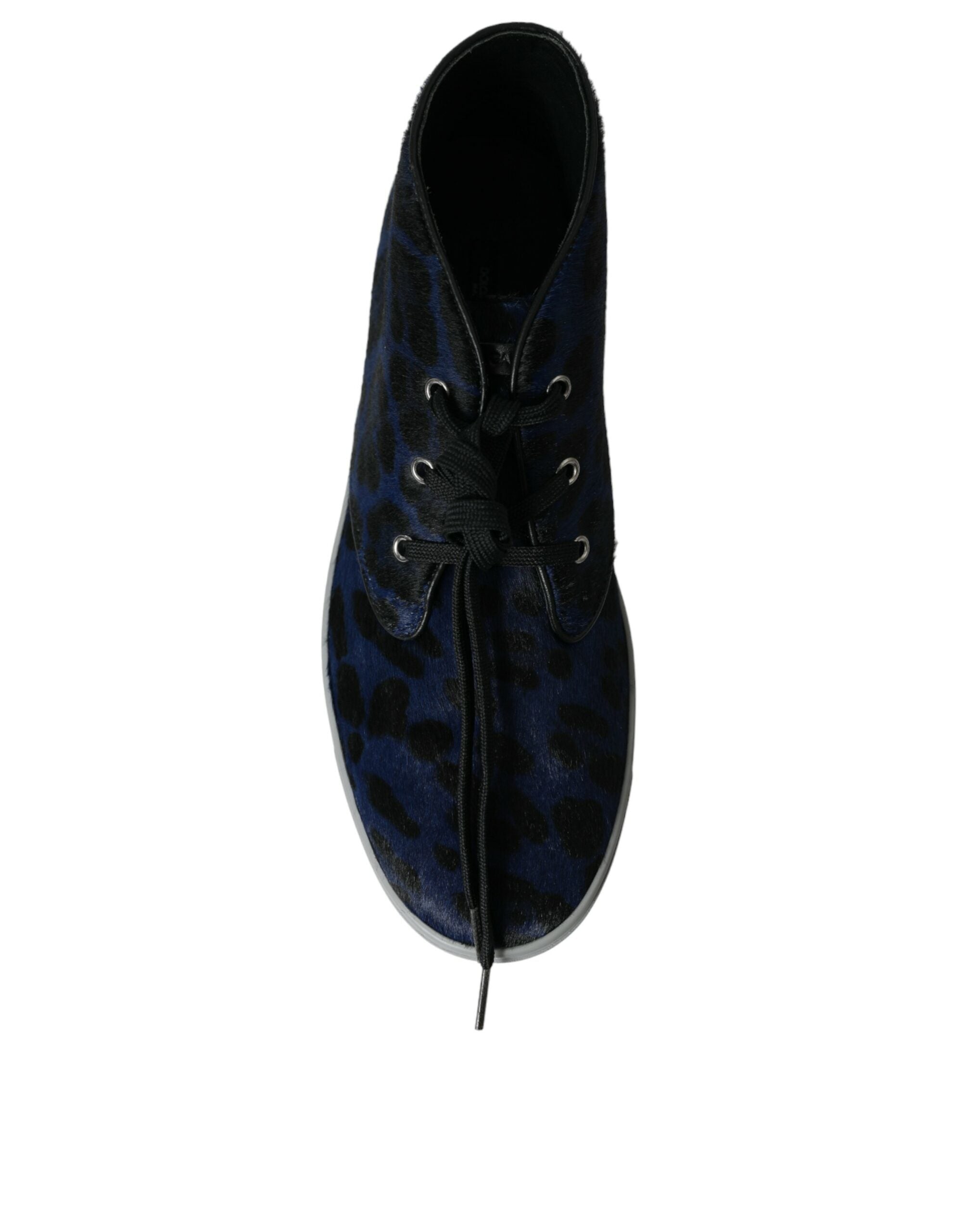 Dolce & Gabbana Blue Calfskin Leopard Mid Top Sneakers Shoes - DEA STILOSA MILANO