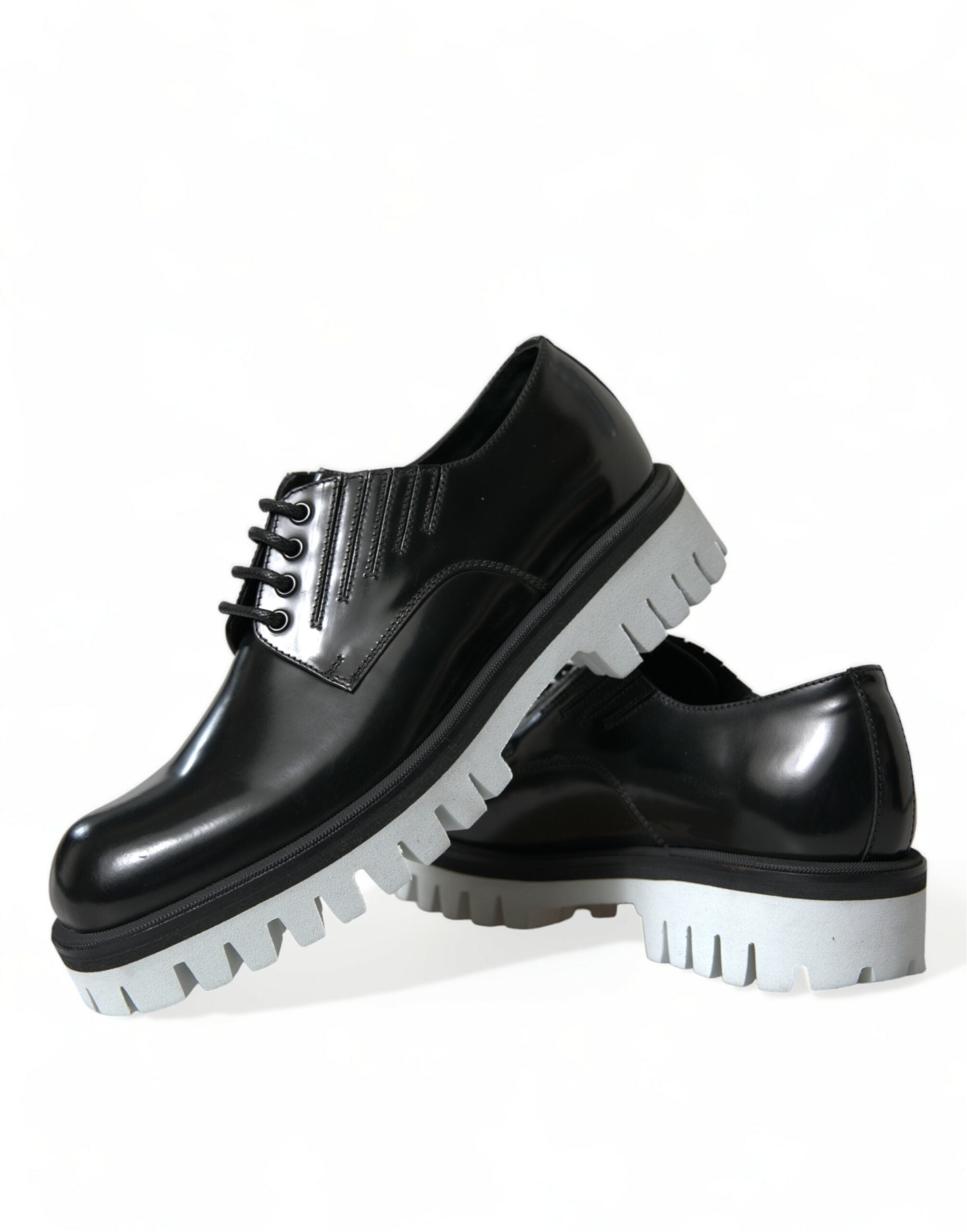Dolce & Gabbana Black White Leather Lace Up Derby Dress Shoes - DEA STILOSA MILANO