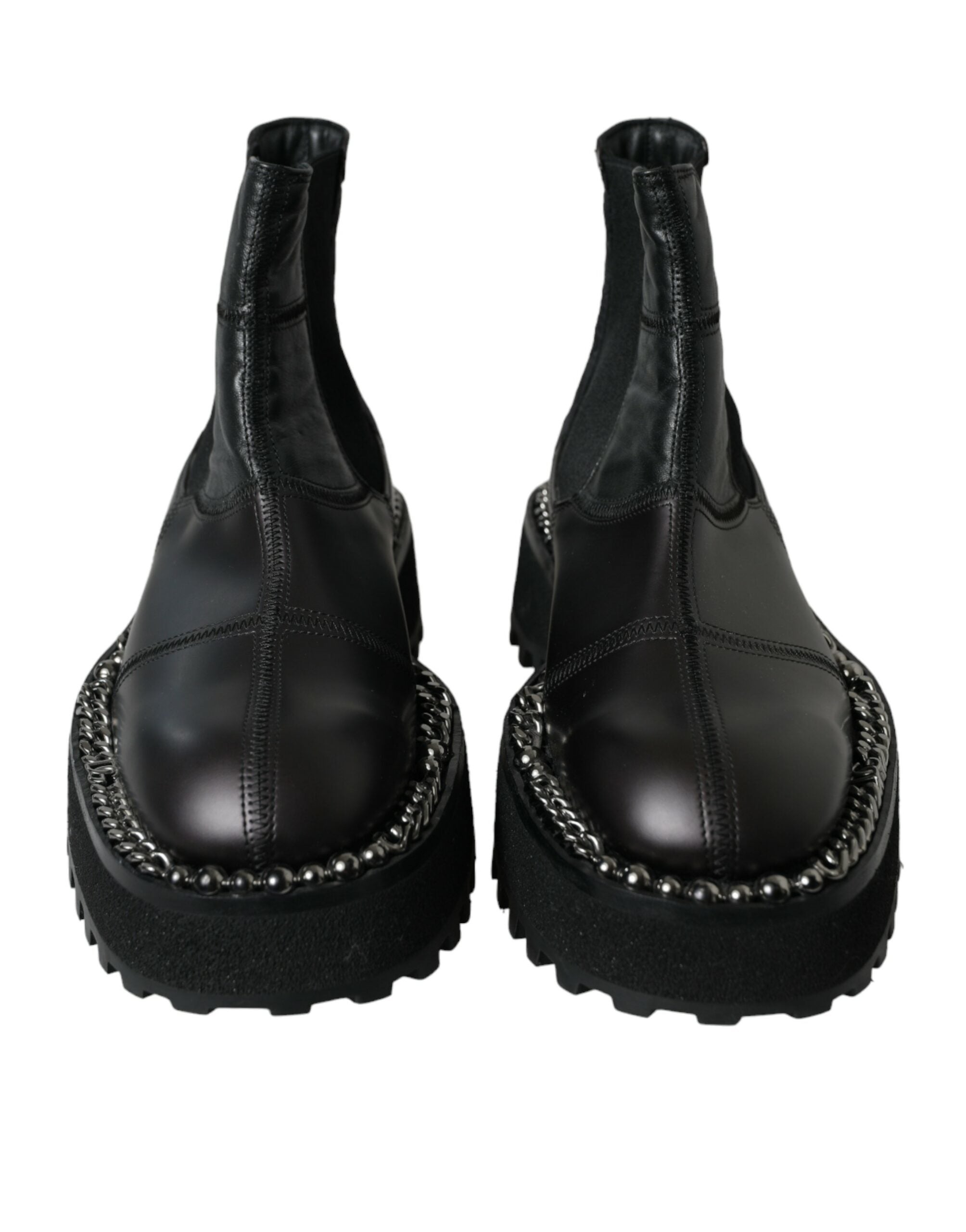 Dolce & Gabbana Black Leather Slip On Stretch Chelsea Boots Shoes - DEA STILOSA MILANO