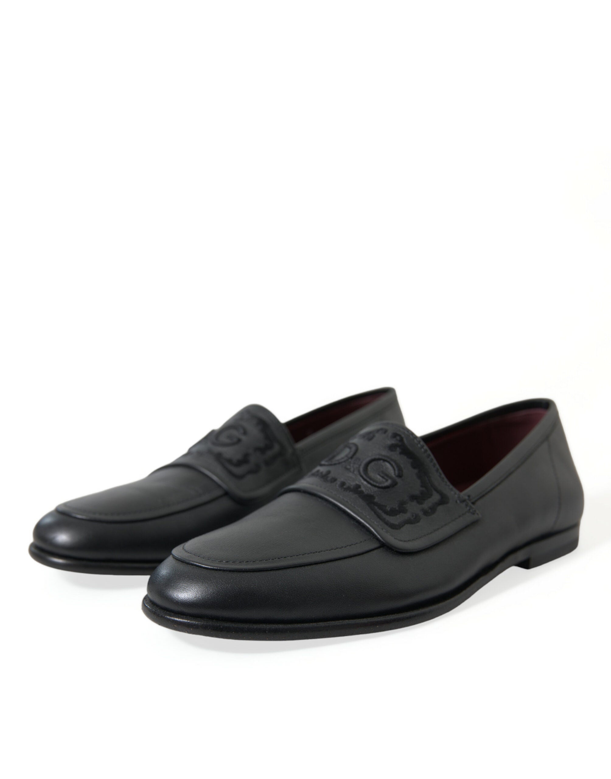 Dolce & Gabbana Black Leather Logo Embroidery Loafers Dress Shoes - DEA STILOSA MILANO