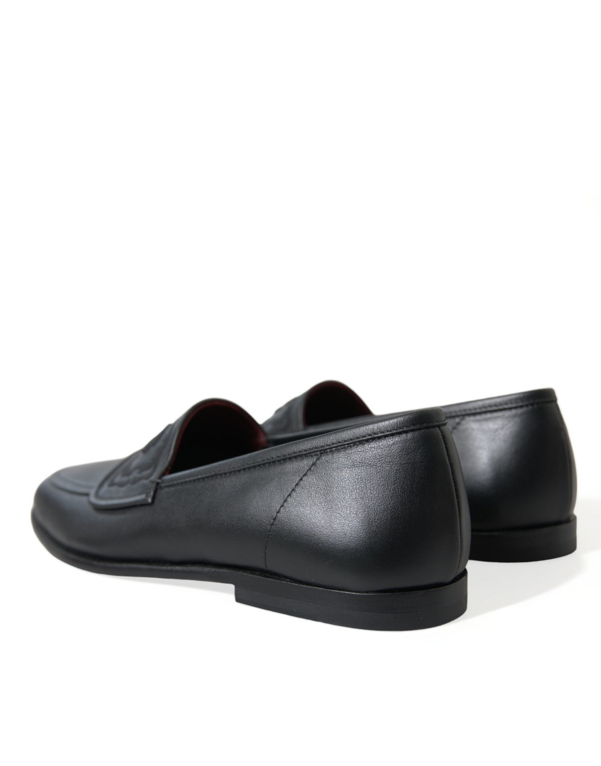 Dolce & Gabbana Black Leather Logo Embroidery Loafers Dress Shoes - DEA STILOSA MILANO
