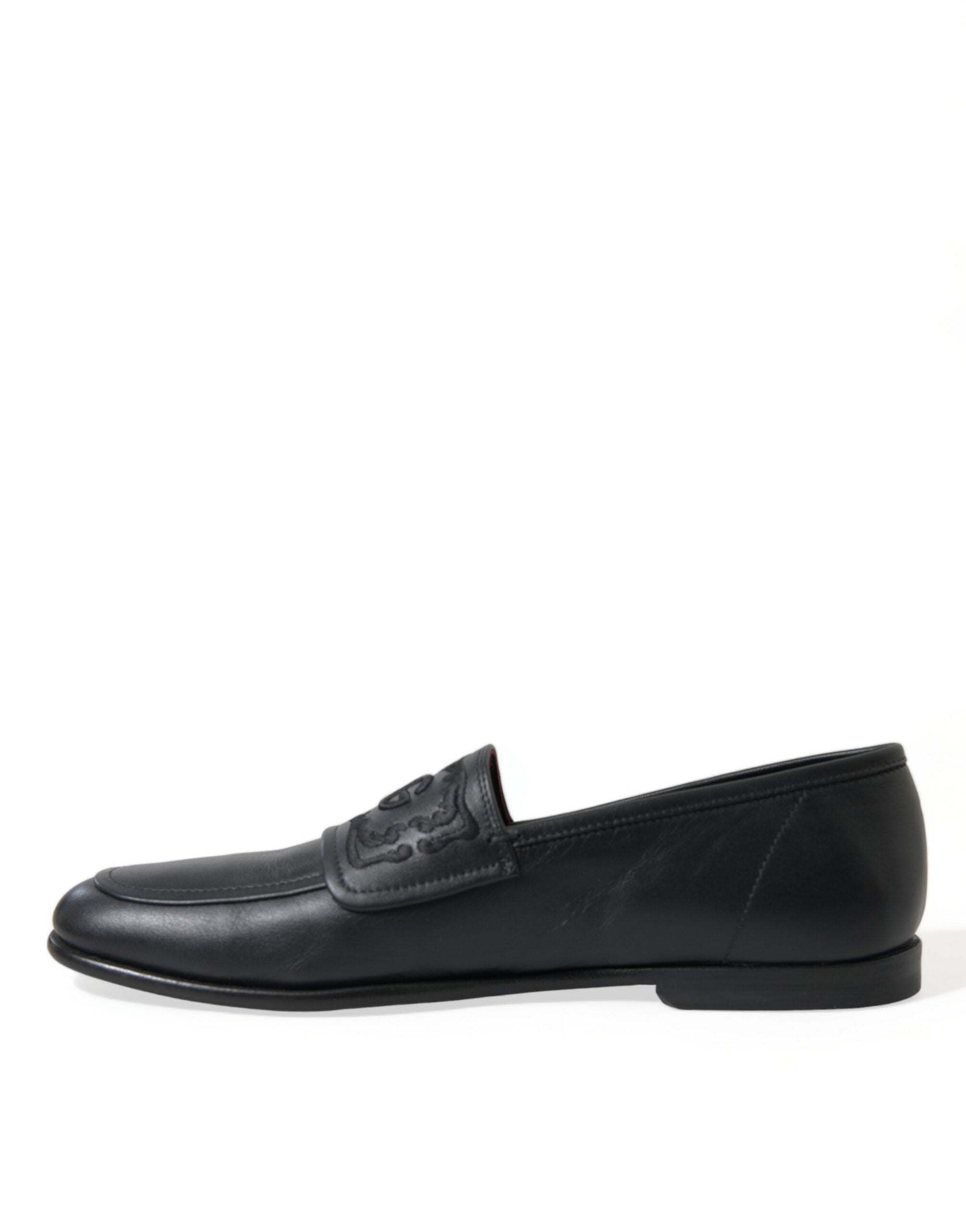 Dolce & Gabbana Black Leather Logo Embroidery Loafers Dress Shoes - DEA STILOSA MILANO