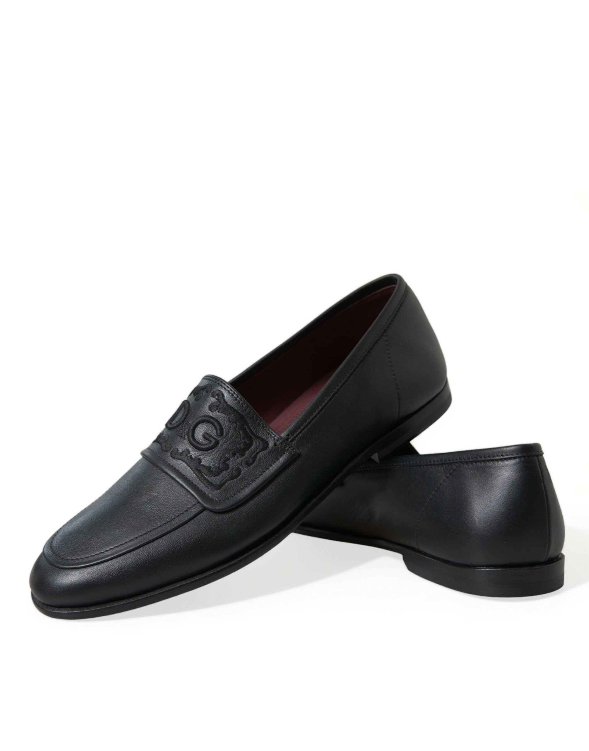Dolce & Gabbana Black Leather Logo Embroidery Loafers Dress Shoes - DEA STILOSA MILANO