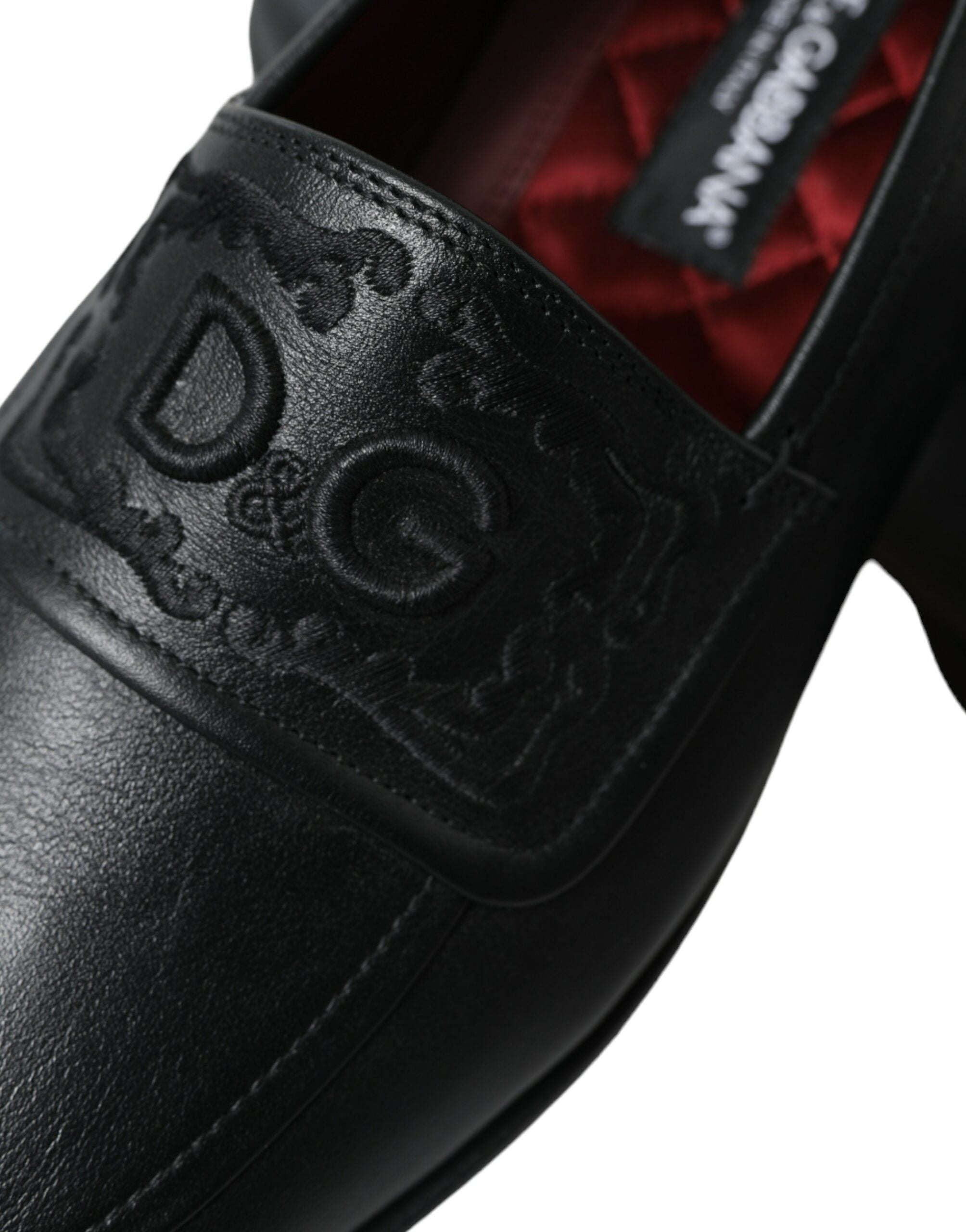 Dolce & Gabbana Black Leather Logo Embroidery Loafers Dress Shoes - DEA STILOSA MILANO