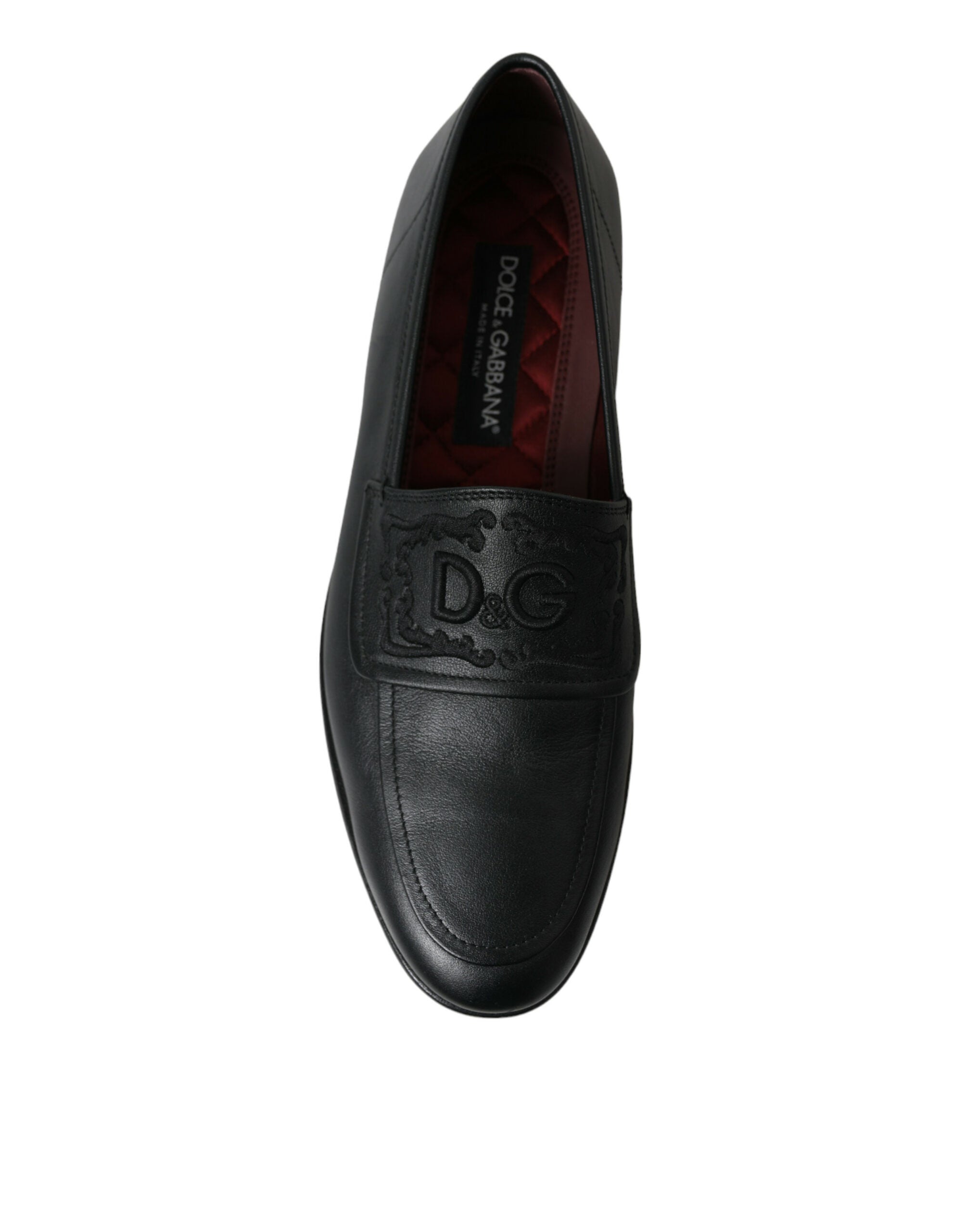 Dolce & Gabbana Black Leather Logo Embroidery Loafers Dress Shoes - DEA STILOSA MILANO