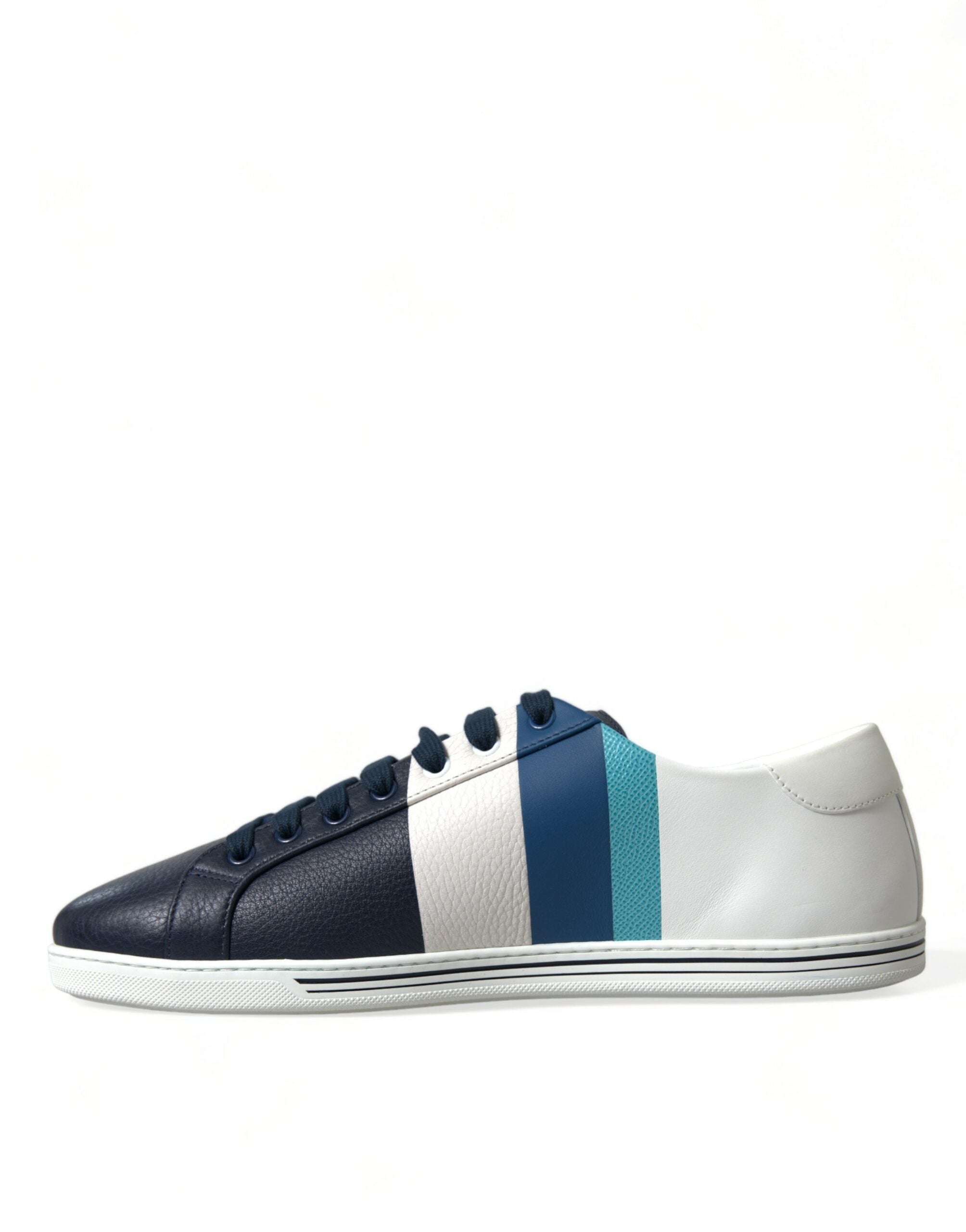 Dolce & Gabbana White Blue Leather Low Top Sneakers Shoes - DEA STILOSA MILANO