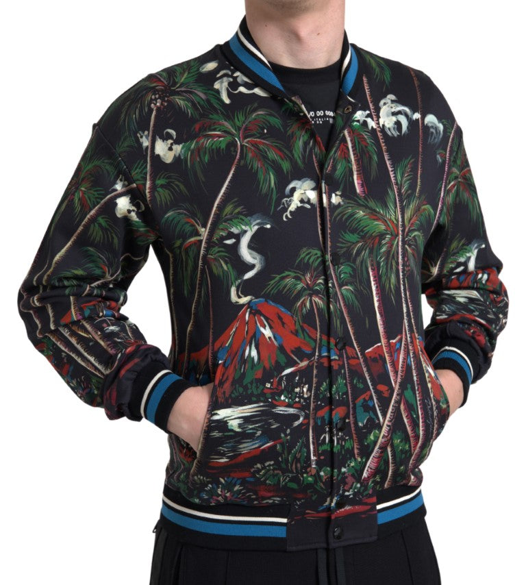 Dolce & Gabbana Black Palm Tree Cotton Full Zip Sweatshirt - DEA STILOSA MILANO