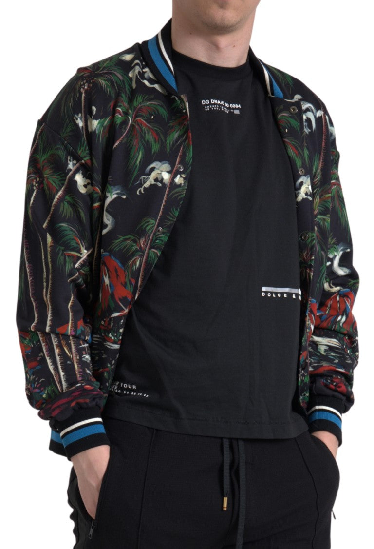 Dolce & Gabbana Black Palm Tree Cotton Full Zip Sweatshirt - DEA STILOSA MILANO