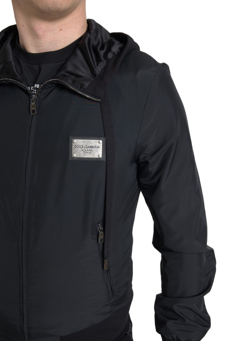Dolce & Gabbana Black Hooded Nylon Bomber Full Zip Sweater - DEA STILOSA MILANO
