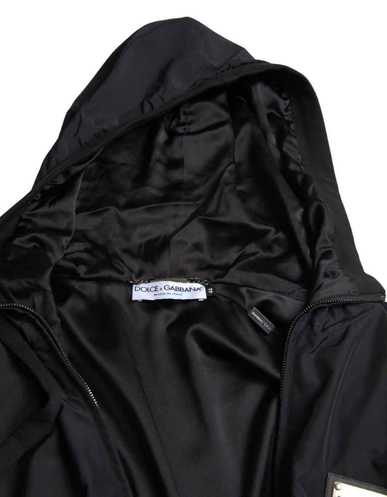 Dolce & Gabbana Black Hooded Nylon Bomber Full Zip Sweater - DEA STILOSA MILANO