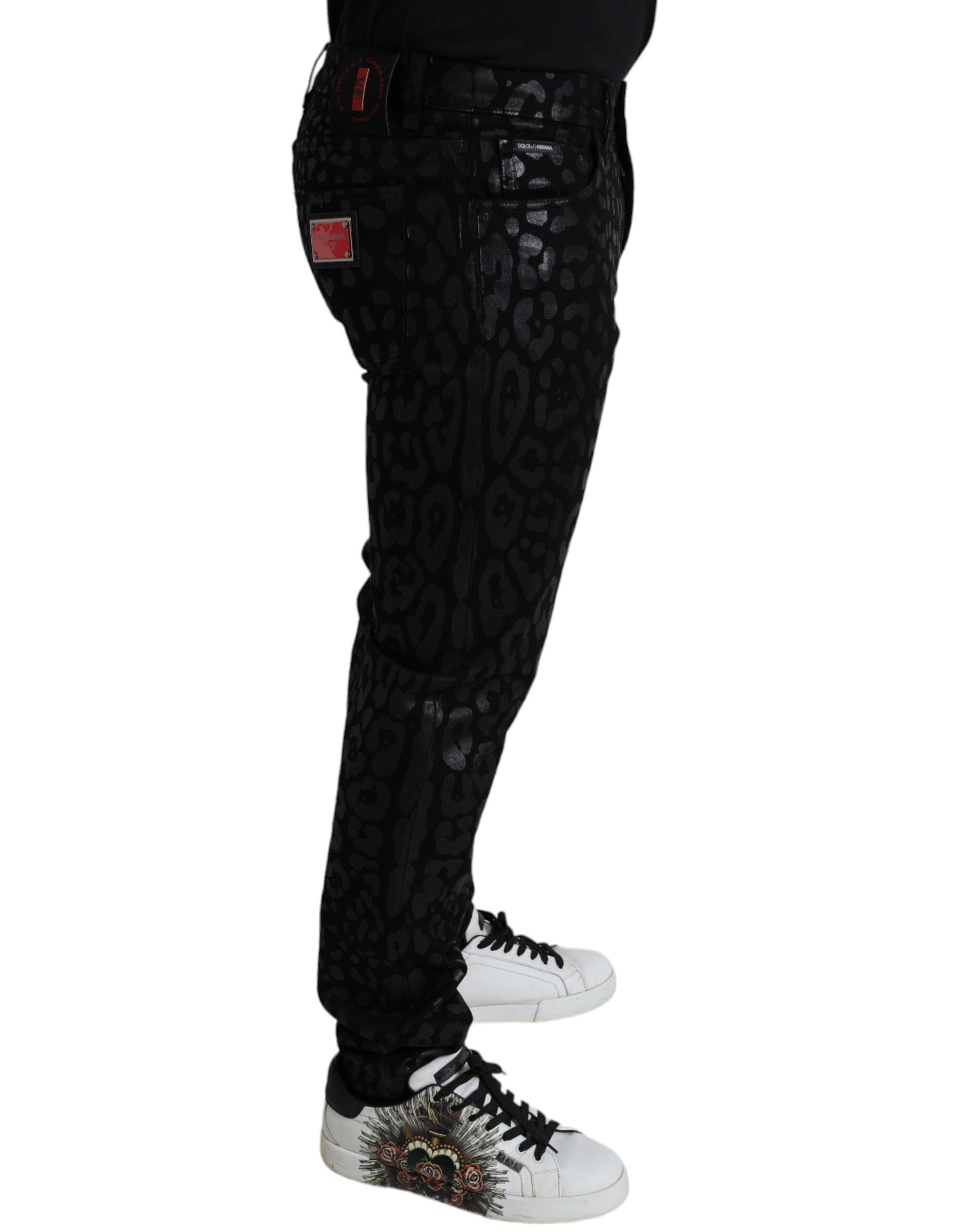 Dolce & Gabbana Black Silver Patterned Slim Cotton Jeans - DEA STILOSA MILANO