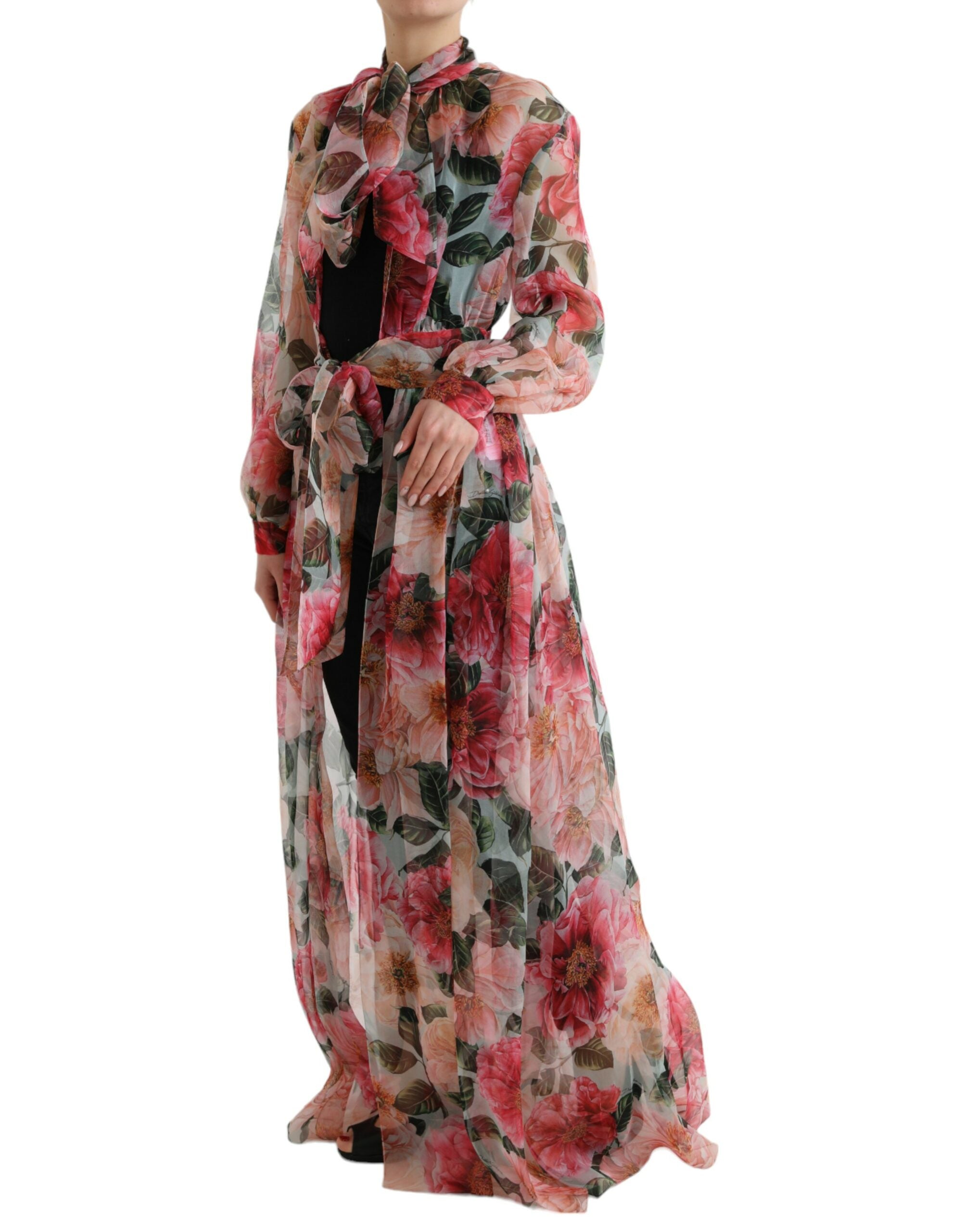 Dolce & Gabbana Multicolor Camelia Print Silk Chiffon Coat - DEA STILOSA MILANO