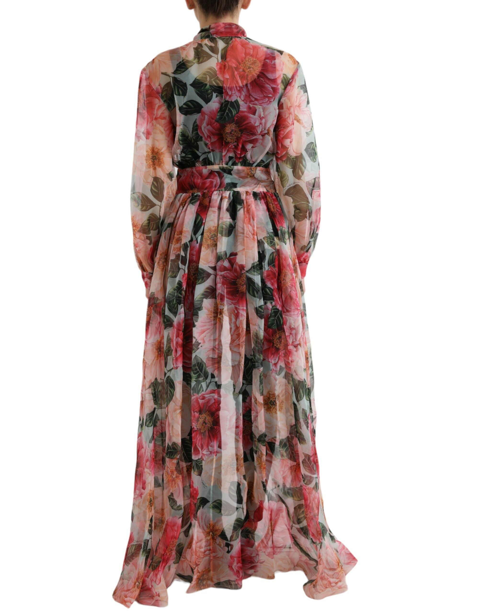 Dolce & Gabbana Multicolor Camelia Print Silk Chiffon Coat - DEA STILOSA MILANO