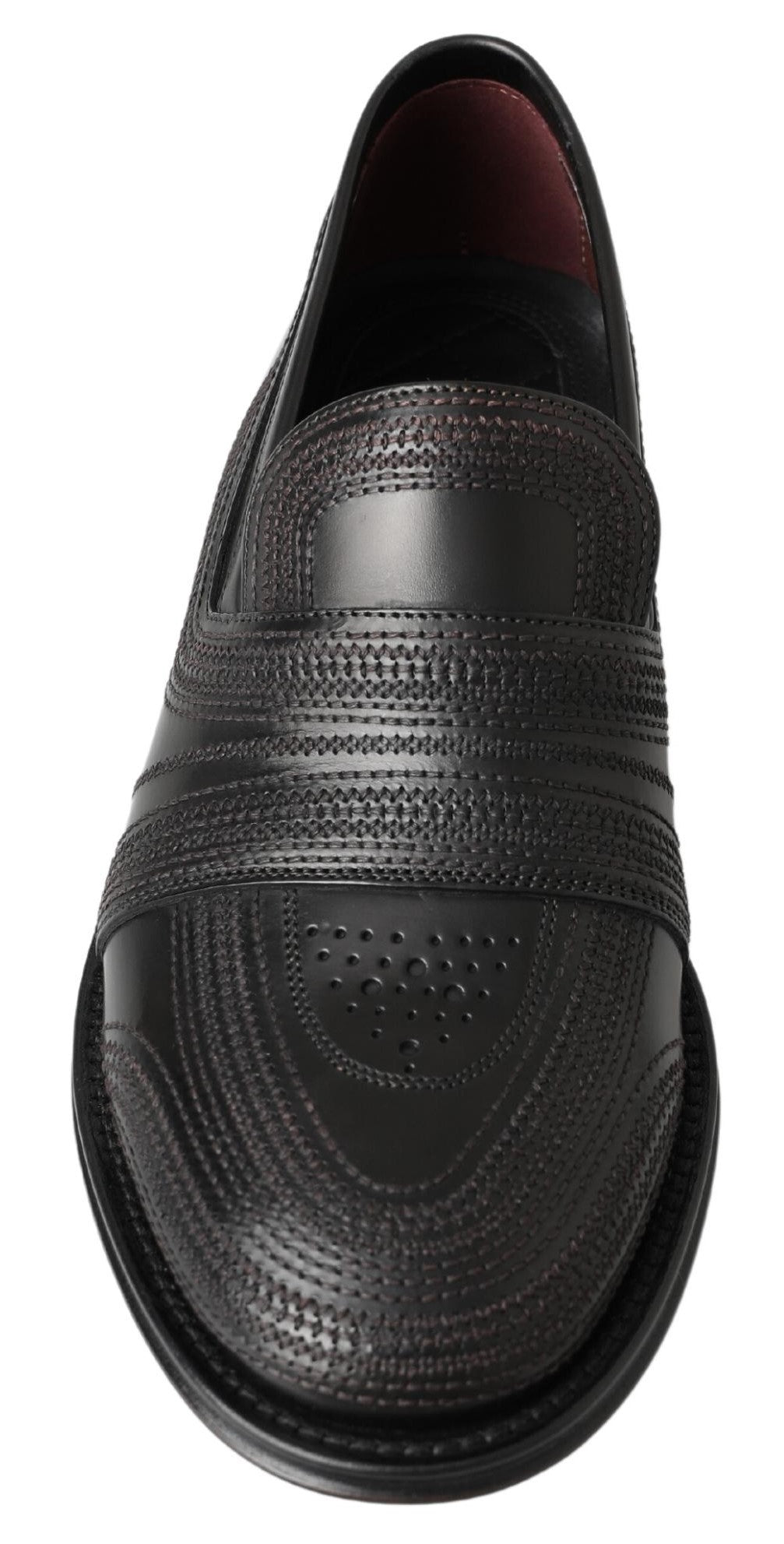 Dolce & Gabbana Black Leather Slipper Loafers Stitched Shoes - DEA STILOSA MILANO