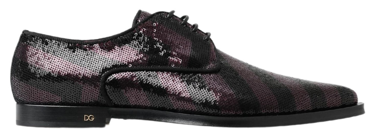 Dolce & Gabbana Black Bordeaux Sequin Chevron Men Derby Shoes - DEA STILOSA MILANO