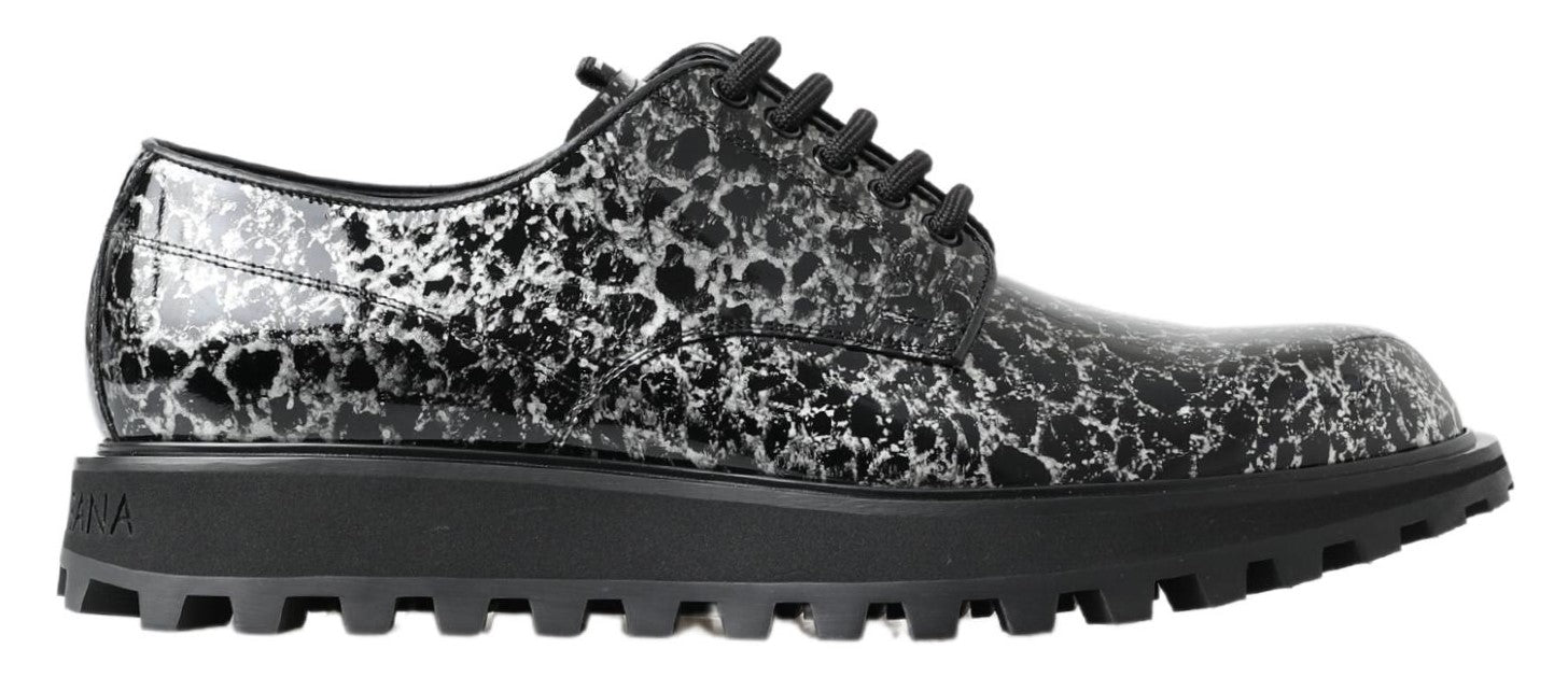 Dolce & Gabbana Black White Derby Patent Leather Shoes - DEA STILOSA MILANO