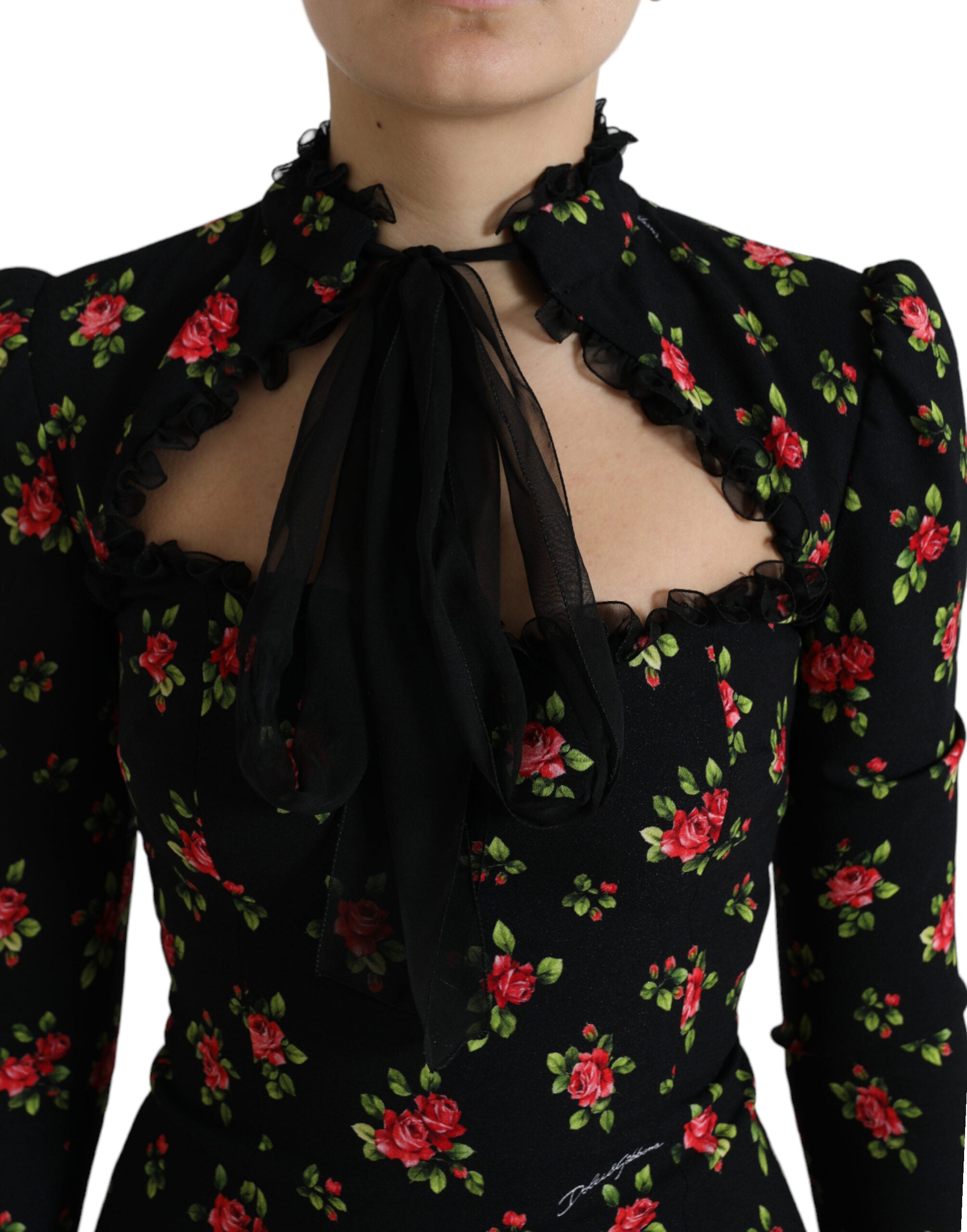 Dolce & Gabbana Black Floral A-line Long Sleeves Mini Dress - DEA STILOSA MILANO