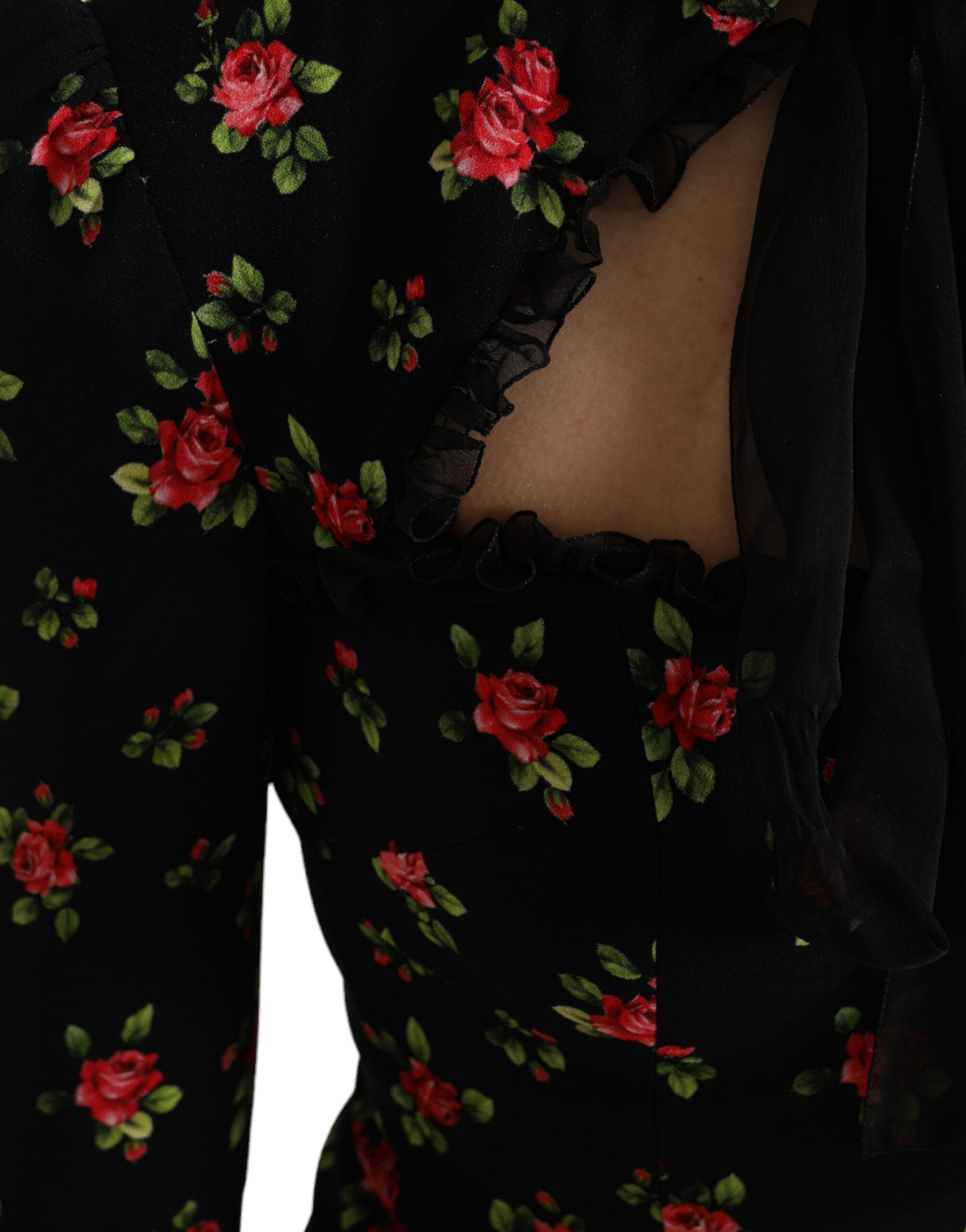 Dolce & Gabbana Black Floral A-line Long Sleeves Mini Dress - DEA STILOSA MILANO