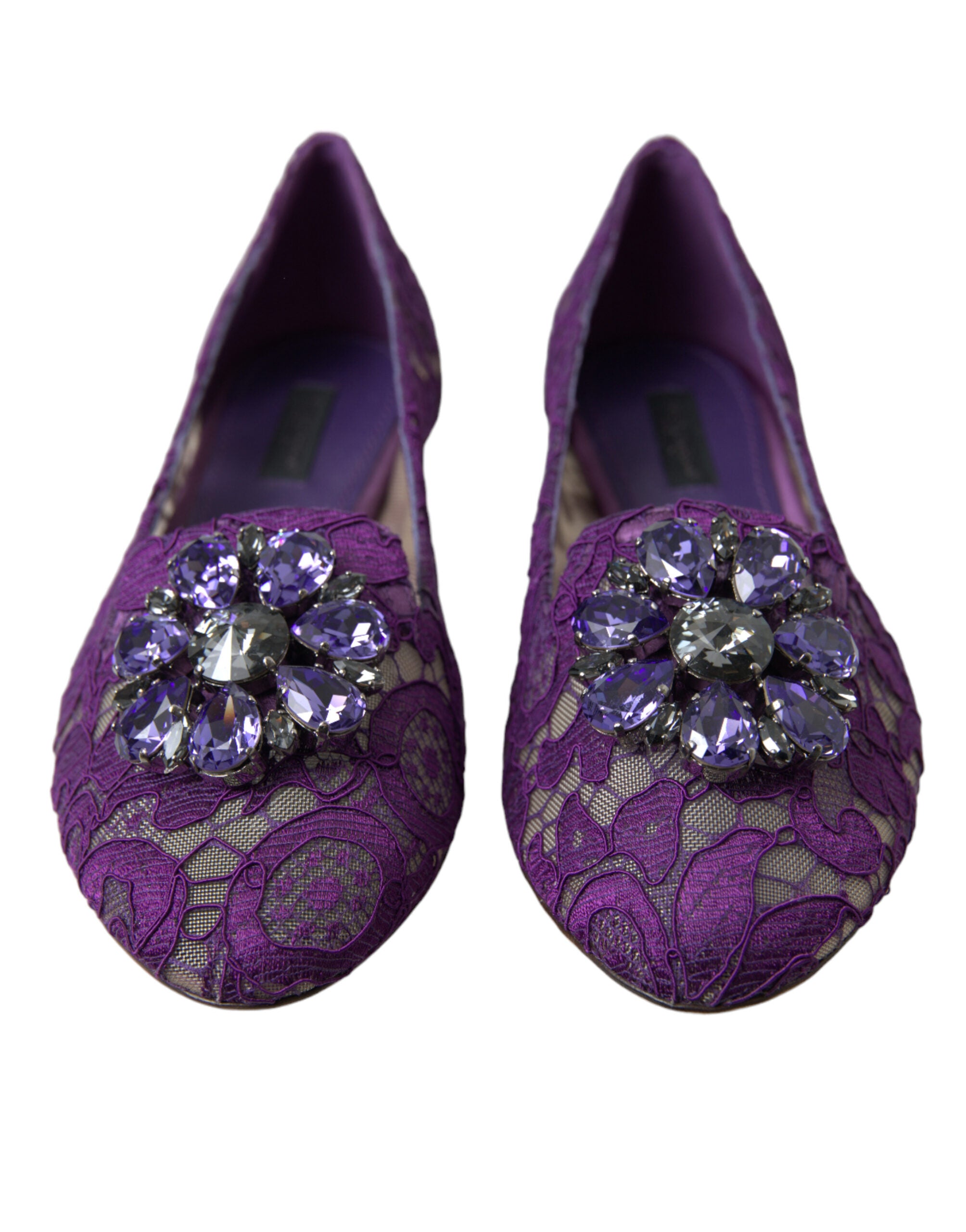 Dolce & Gabbana Purple Vally Taormina Lace Crystals Flats Shoes - DEA STILOSA MILANO
