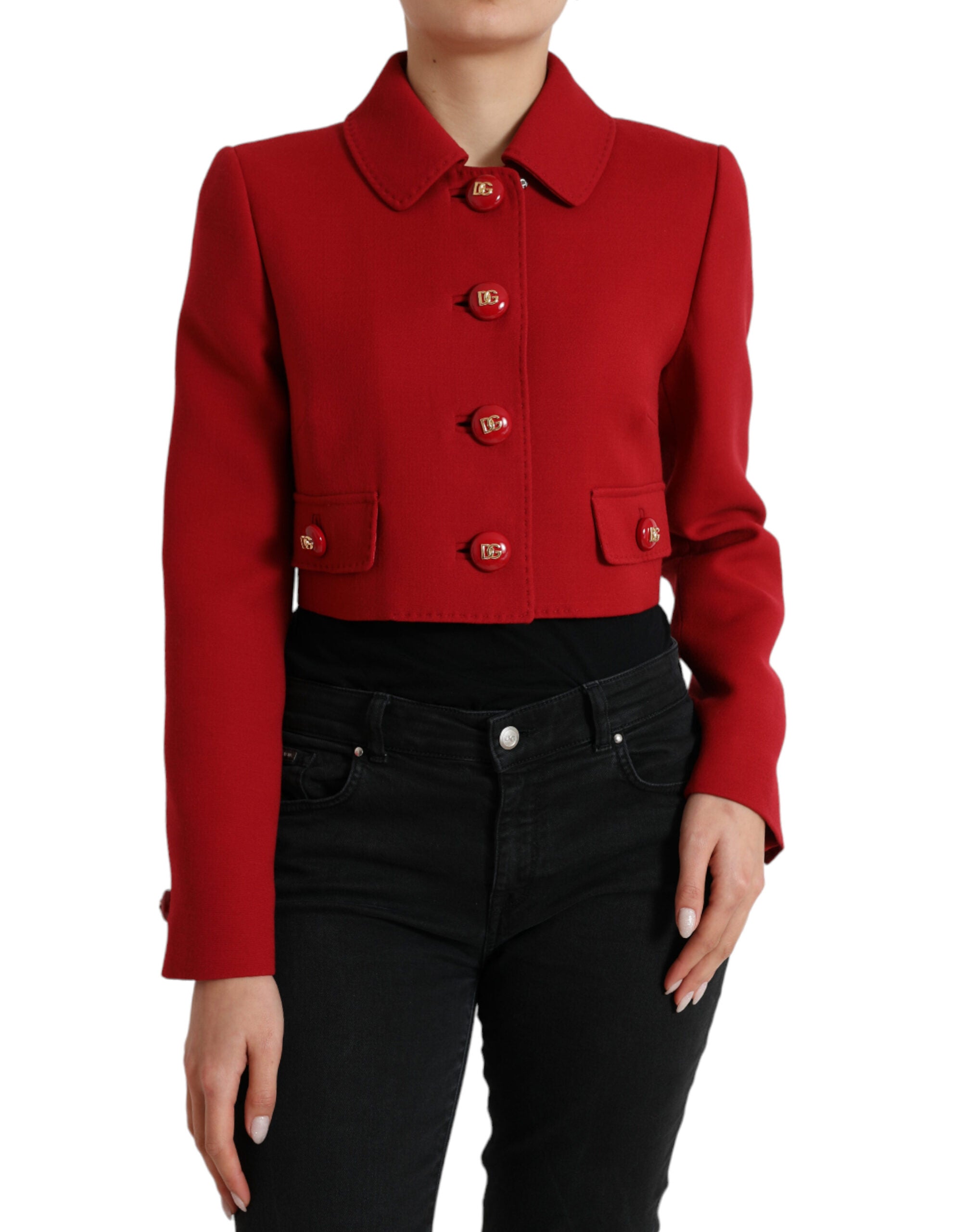 Dolce & Gabbana Red Wool Cropped Short Button Coat Jacket - DEA STILOSA MILANO