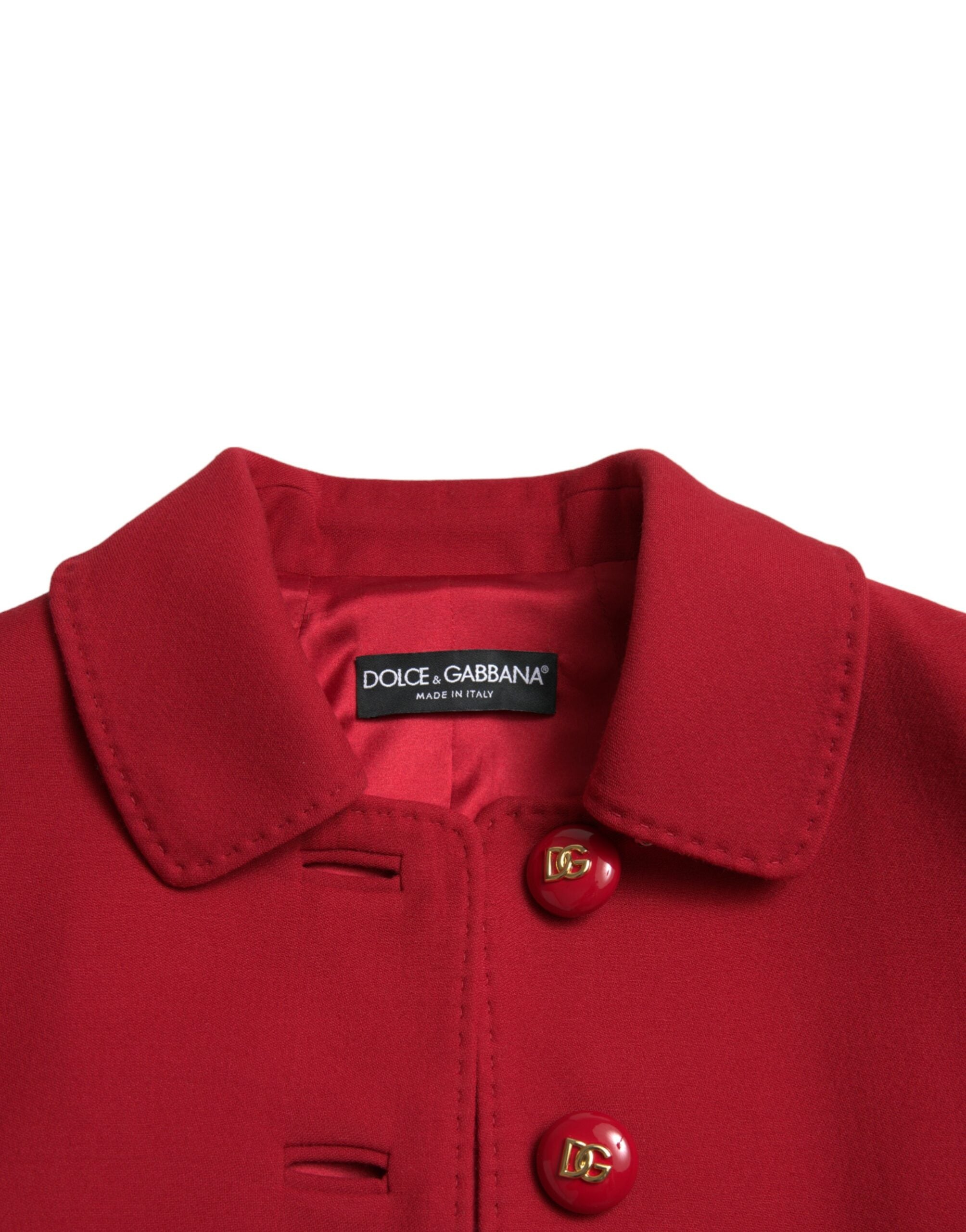 Dolce & Gabbana Red Wool Cropped Short Button Coat Jacket - DEA STILOSA MILANO