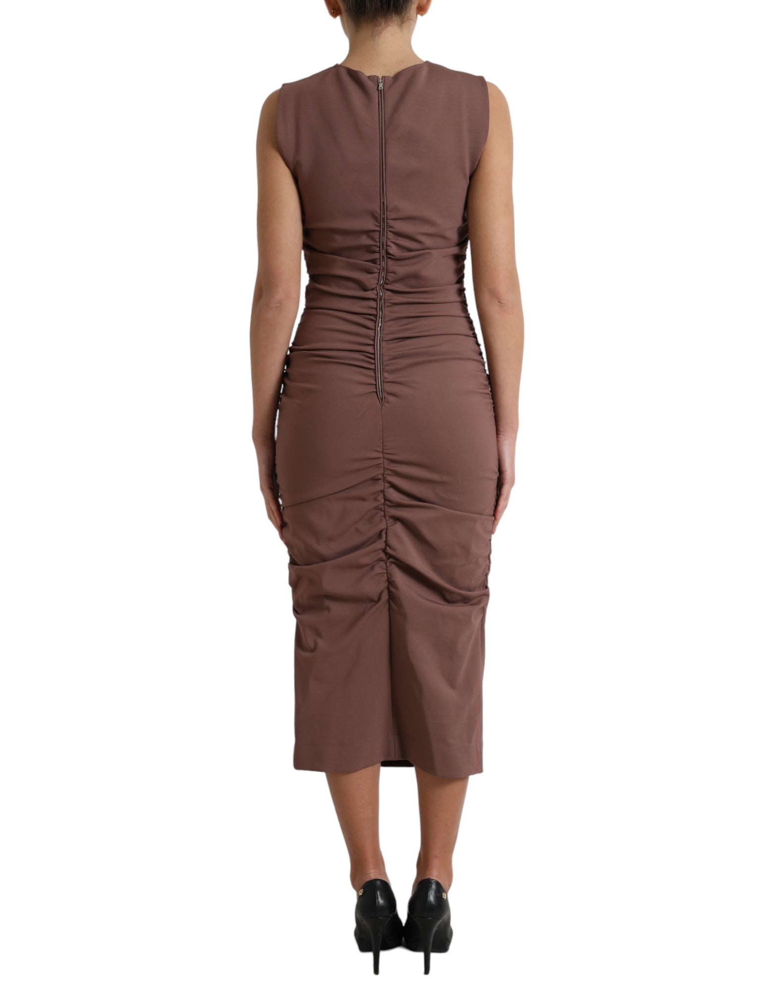 Dolce & Gabbana Brown Viscose Sheath Sleeveless Bodycon Midi Dress - DEA STILOSA MILANO