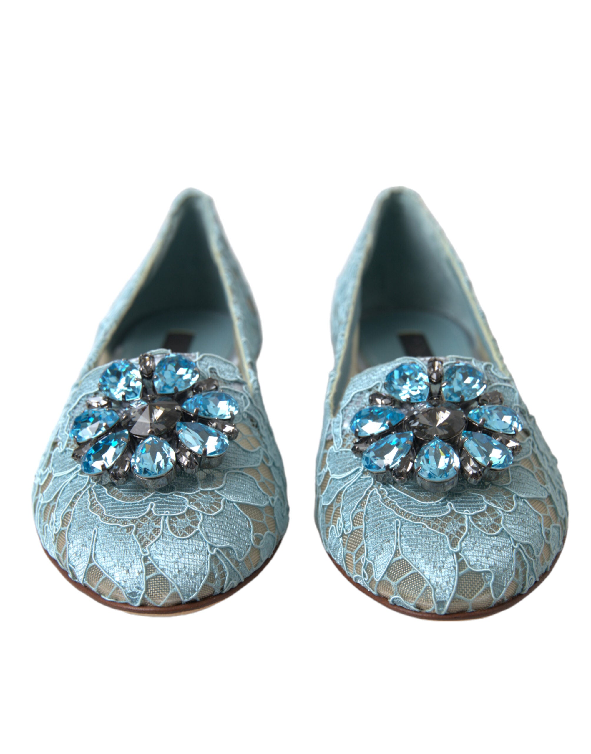 Dolce & Gabbana Blue Vally Taormina Lace Crystals Flats Shoes - DEA STILOSA MILANO