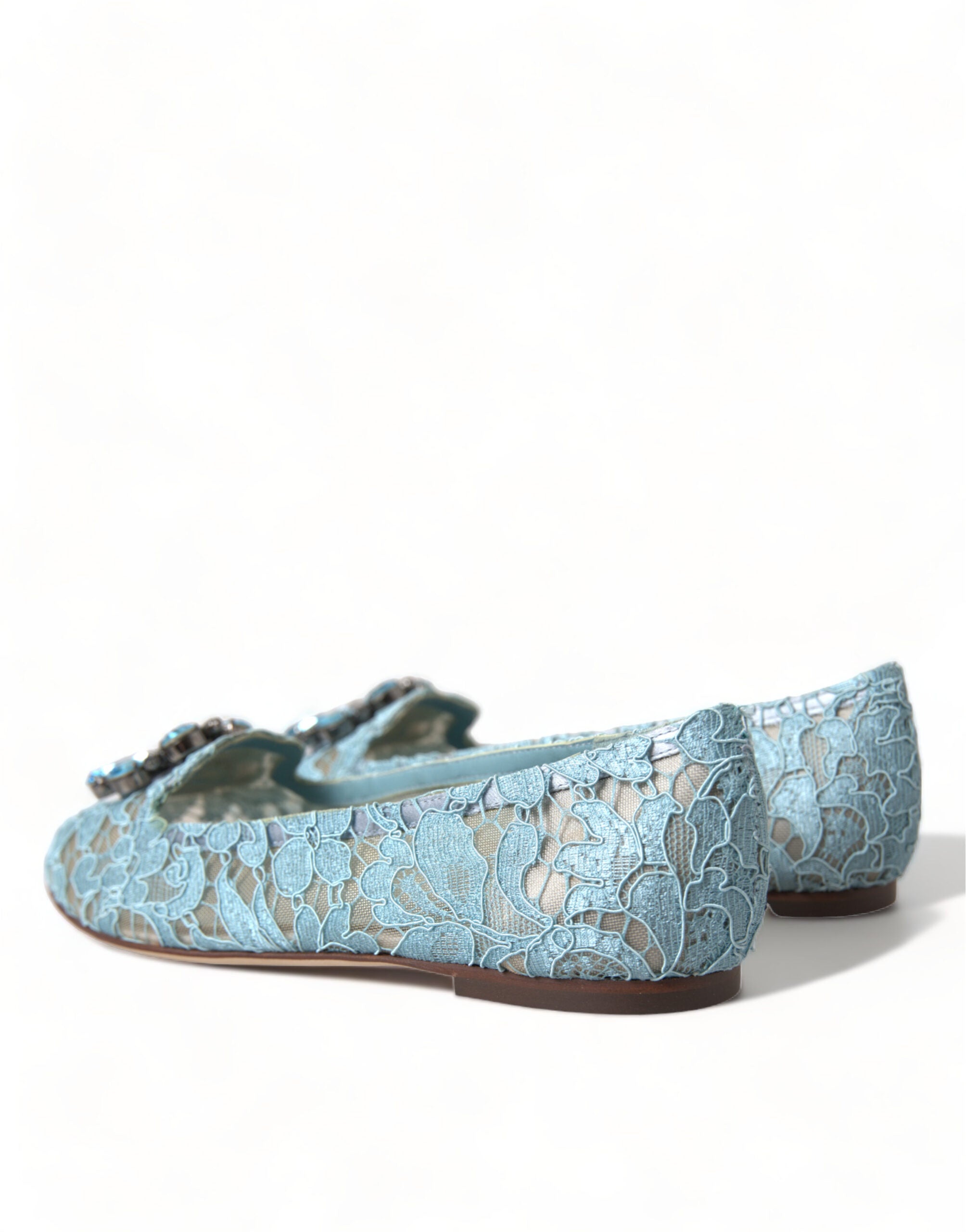 Dolce & Gabbana Blue Vally Taormina Lace Crystals Flats Shoes - DEA STILOSA MILANO