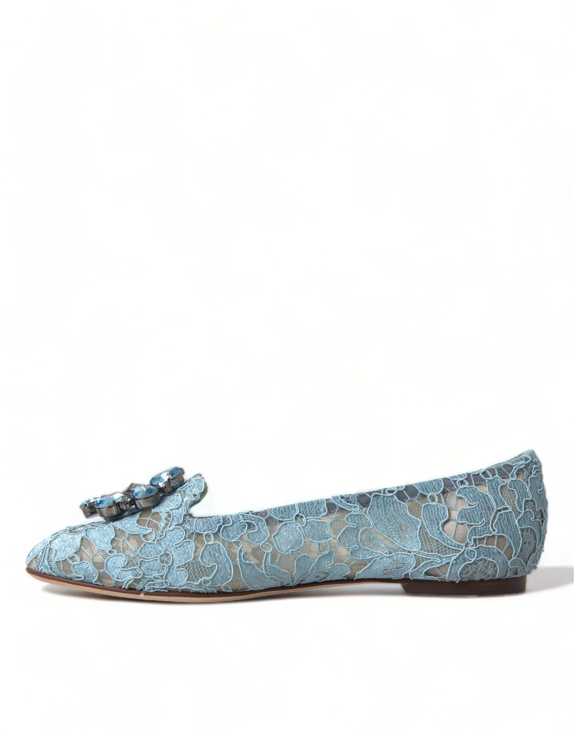 Dolce & Gabbana Blue Vally Taormina Lace Crystals Flats Shoes - DEA STILOSA MILANO
