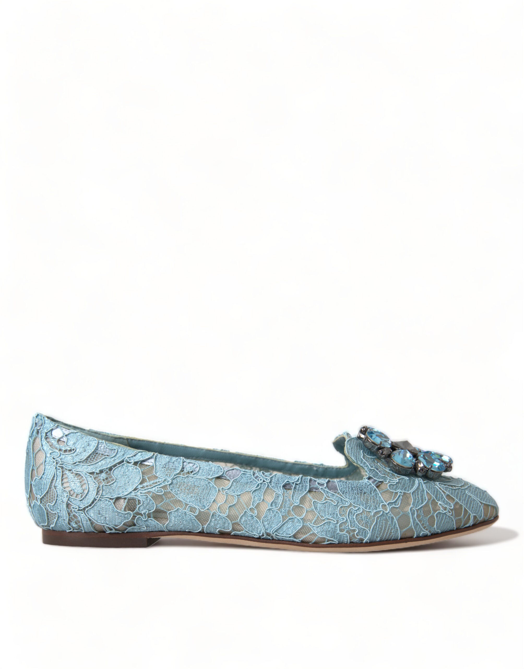 Dolce & Gabbana Blue Vally Taormina Lace Crystals Flats Shoes - DEA STILOSA MILANO