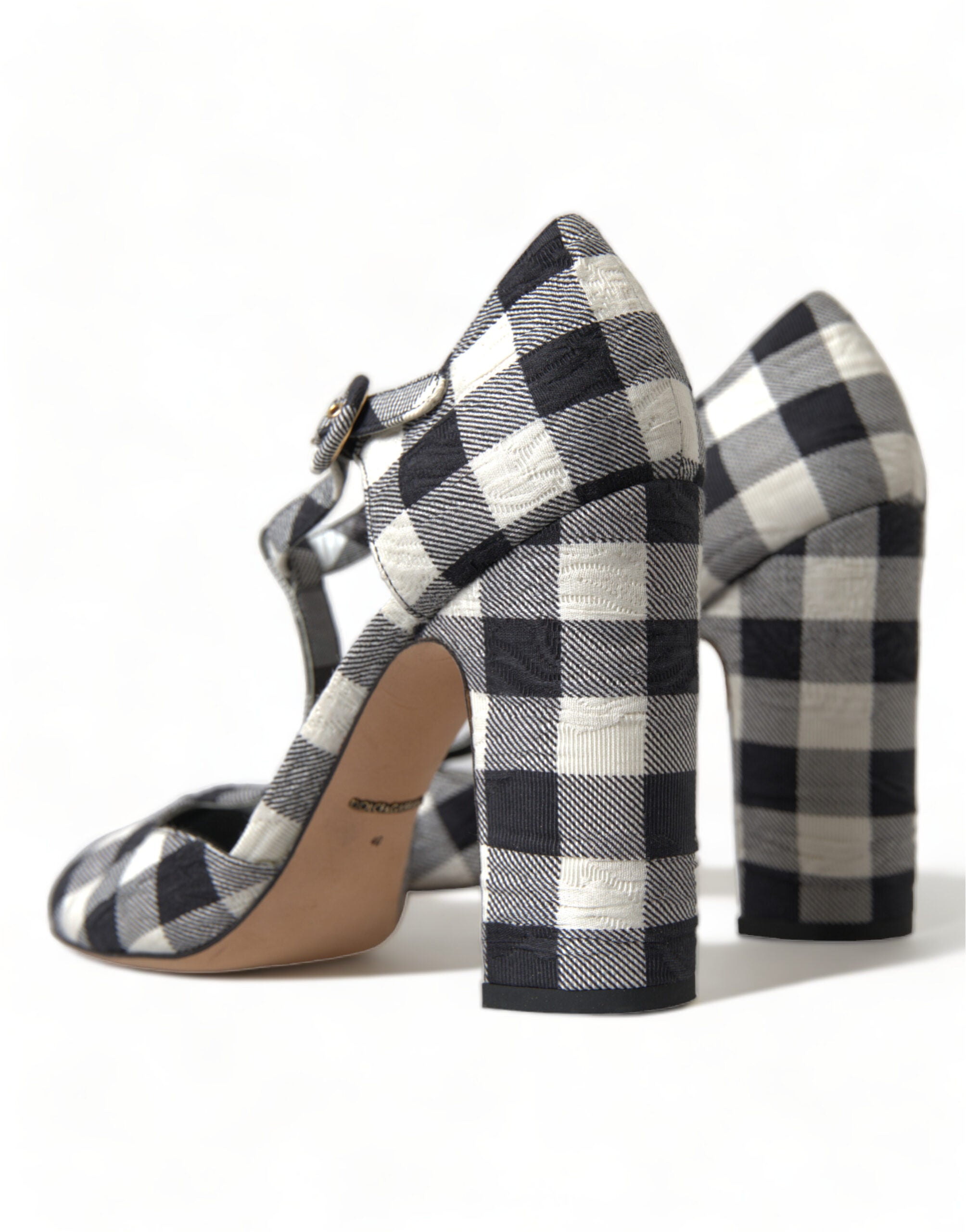 Dolce & Gabbana Black White Gingham Brocade Mary Janes Shoes - DEA STILOSA MILANO
