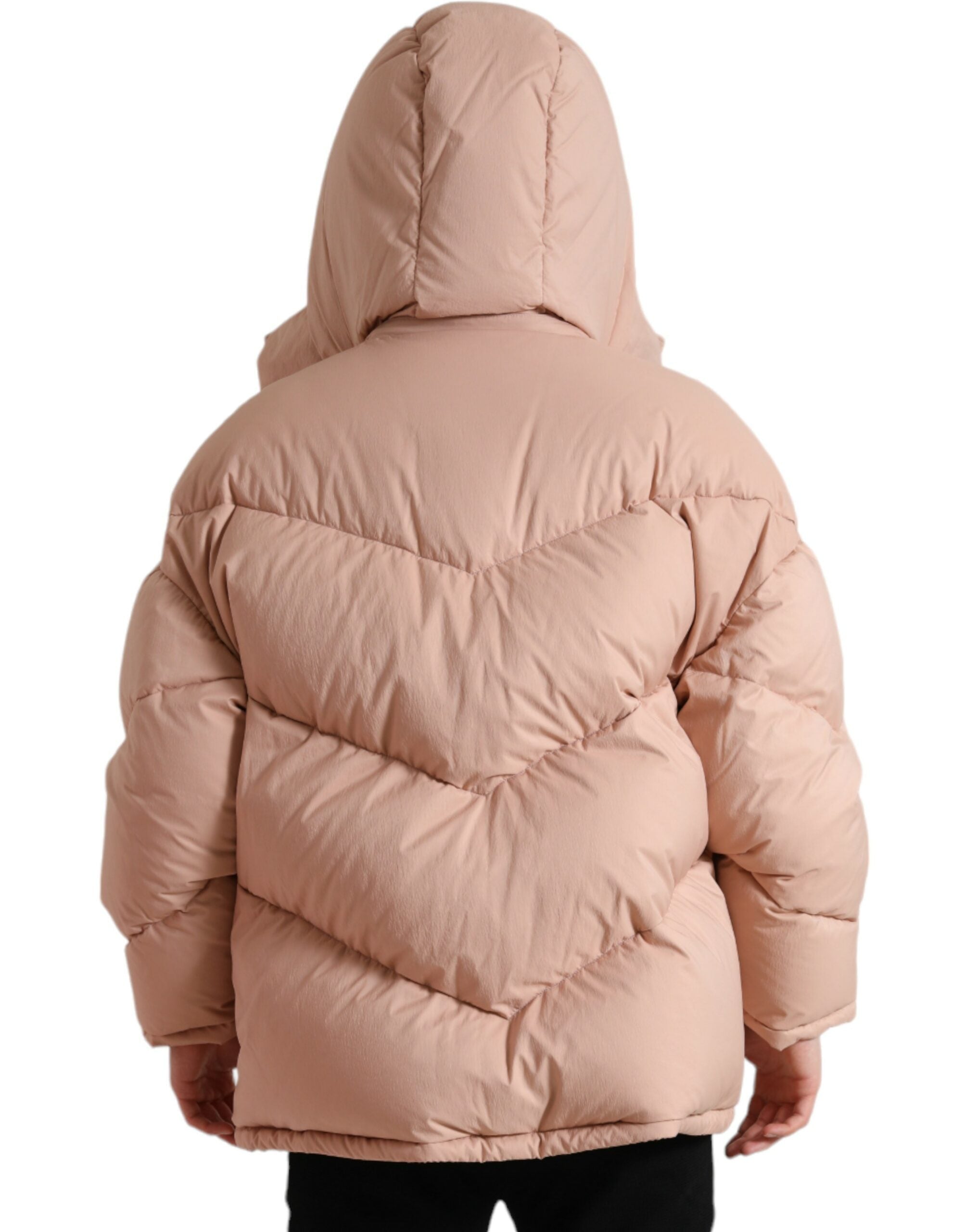 Dolce & Gabbana Peach Polyester Hooded Puffer Winter Jacket - DEA STILOSA MILANO