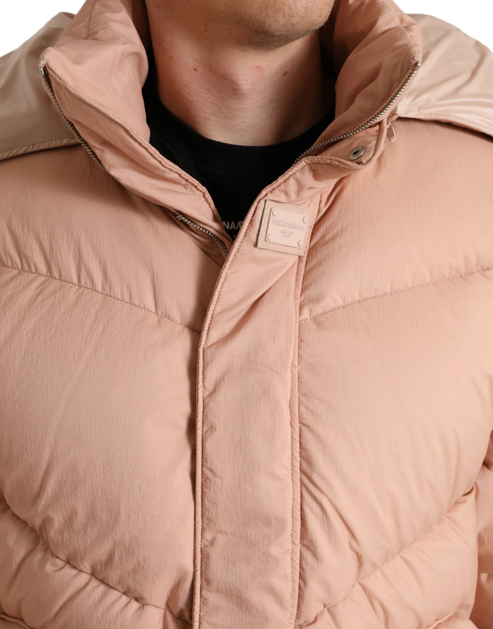 Dolce & Gabbana Peach Polyester Hooded Puffer Winter Jacket - DEA STILOSA MILANO