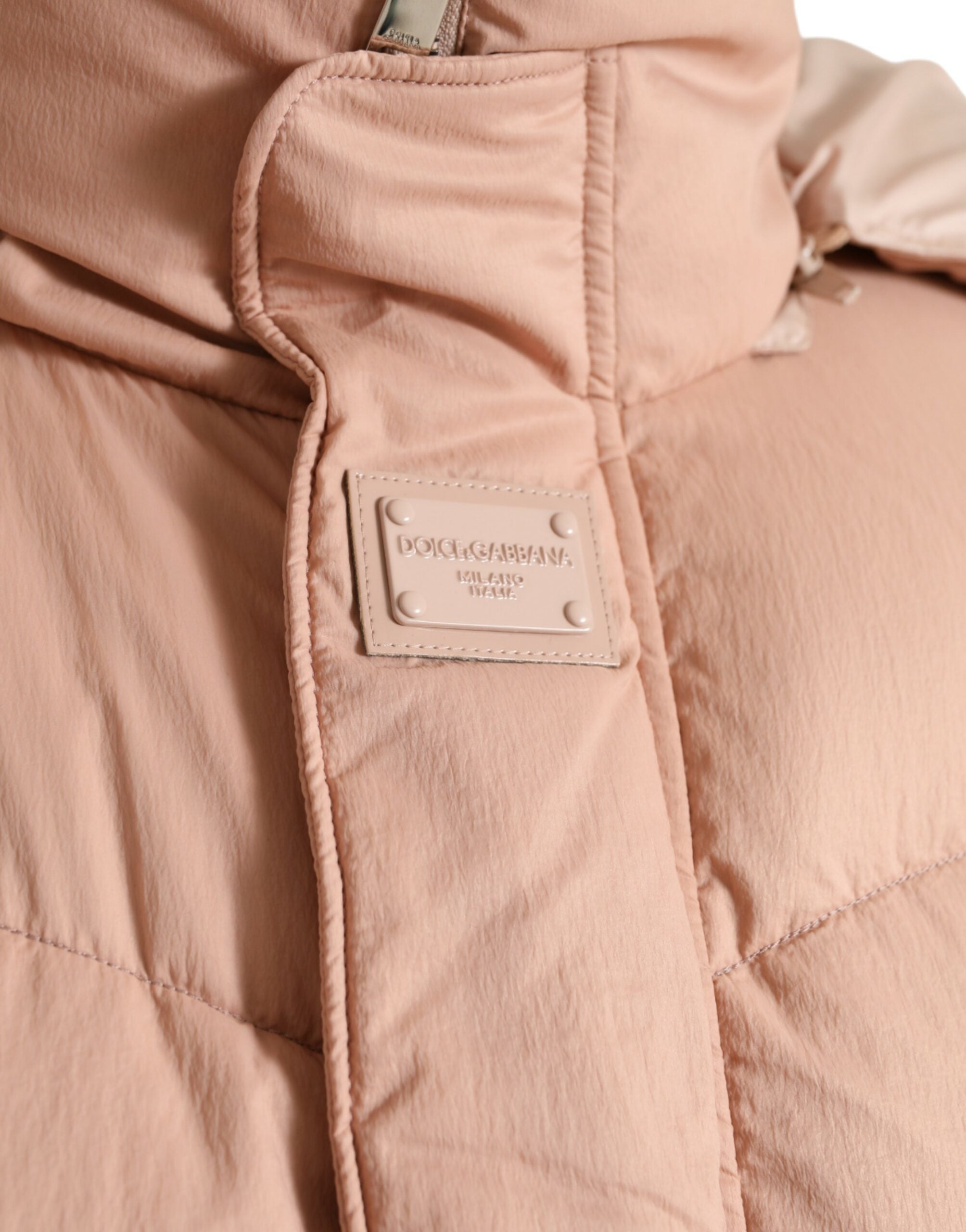Dolce & Gabbana Peach Polyester Hooded Puffer Winter Jacket - DEA STILOSA MILANO