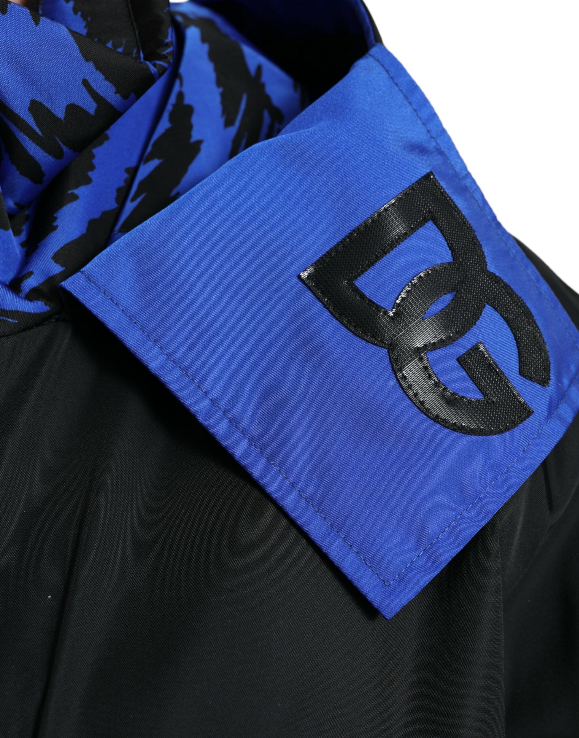 Dolce & Gabbana Black Blue Hooded Windbreaker Coat Jacket - DEA STILOSA MILANO