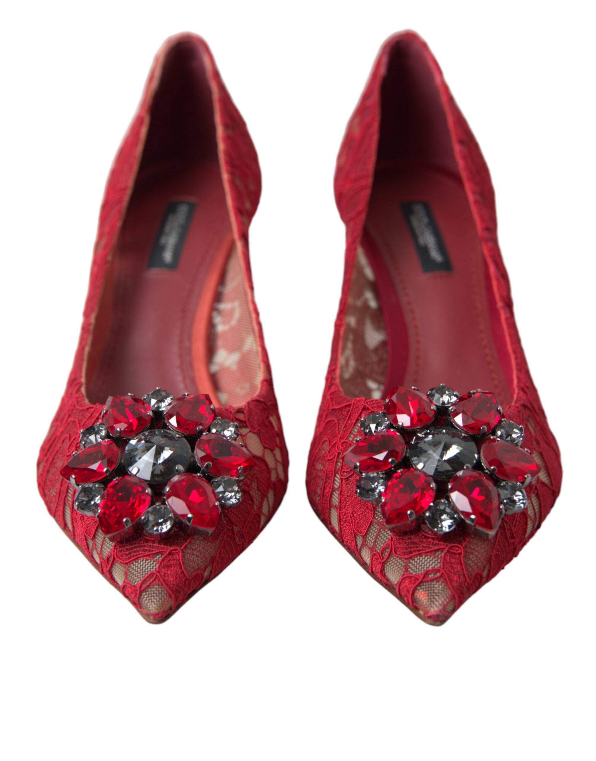 Dolce & Gabbana Red Taormina Lace Crystal Heels Pumps Shoes - DEA STILOSA MILANO