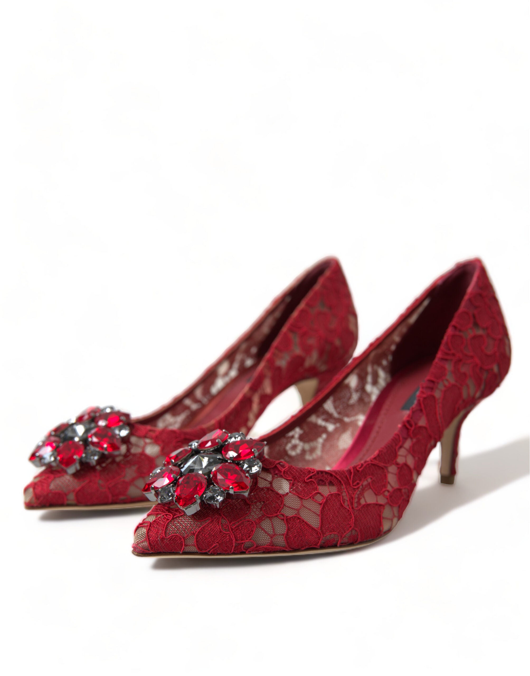 Dolce & Gabbana Red Taormina Lace Crystal Heels Pumps Shoes - DEA STILOSA MILANO